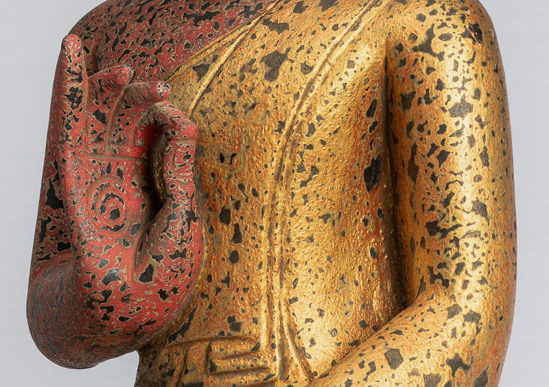 Buddha Statue - Antique Khmer Style Cambodia Seated Wood Buddha Statue Teaching Mudra - 53cm/21"