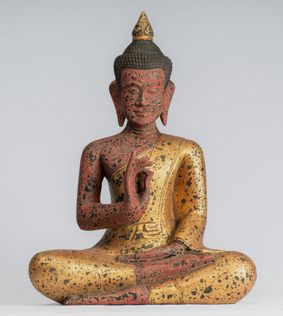 Buddha Statue-Antique Khmer Style Kambodscha Sitzende Holz Buddha Statue Teaching Mudra-53cm/21 "