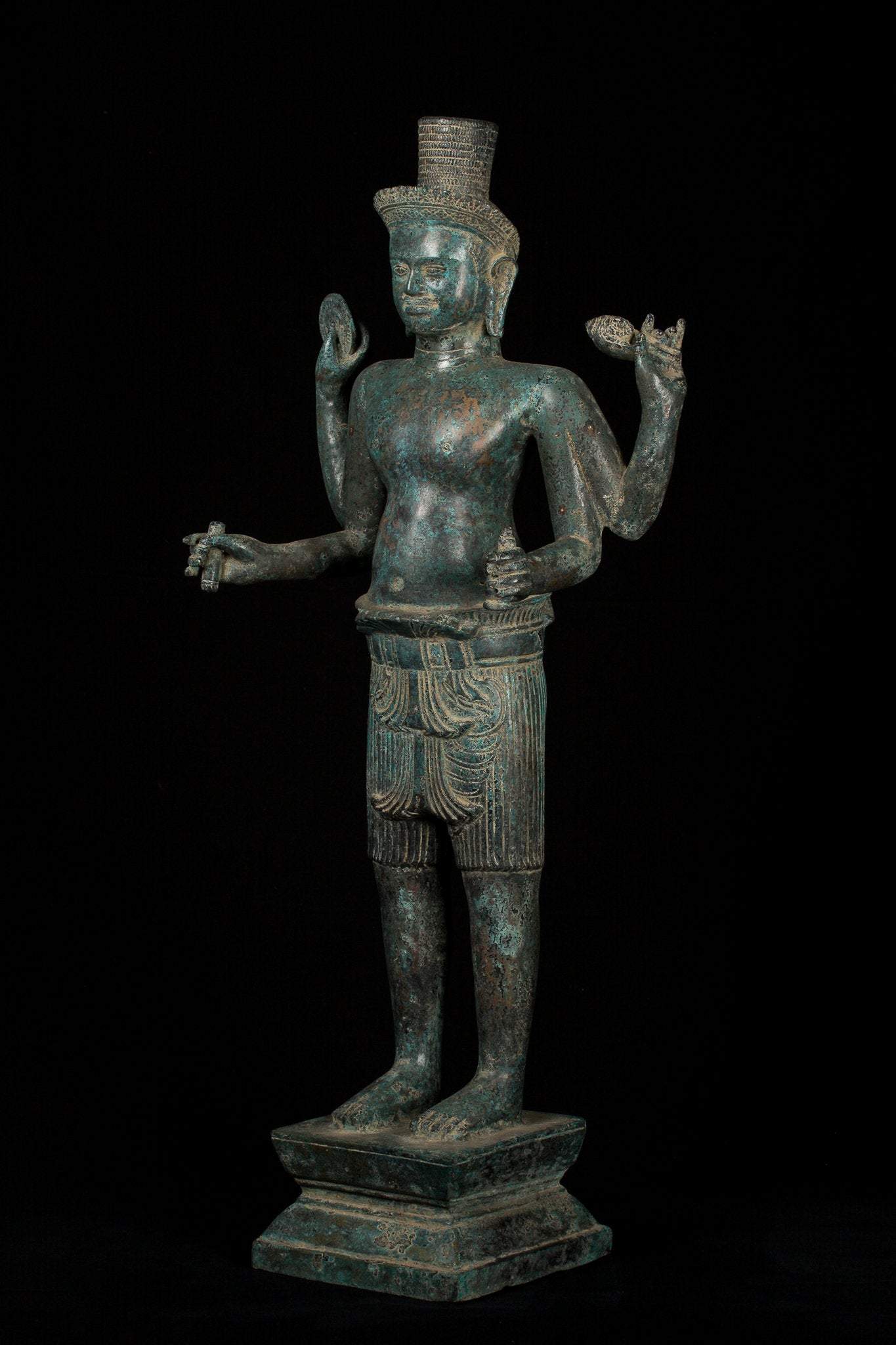 Vishnu - Estatua de Vishnu de bronce de estilo antiguo Khmer Ker de pie - 82cm/32 "
