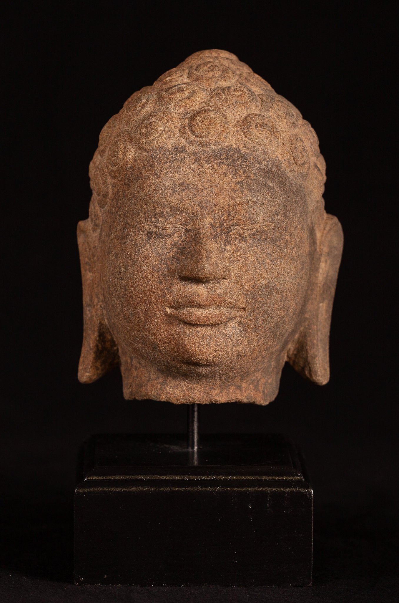 Estatua de Buda Antigua - Estatua de la cabeza de Buda de Buda de Dvaravati Thai Thai Thai Thai - 23cm/9 "