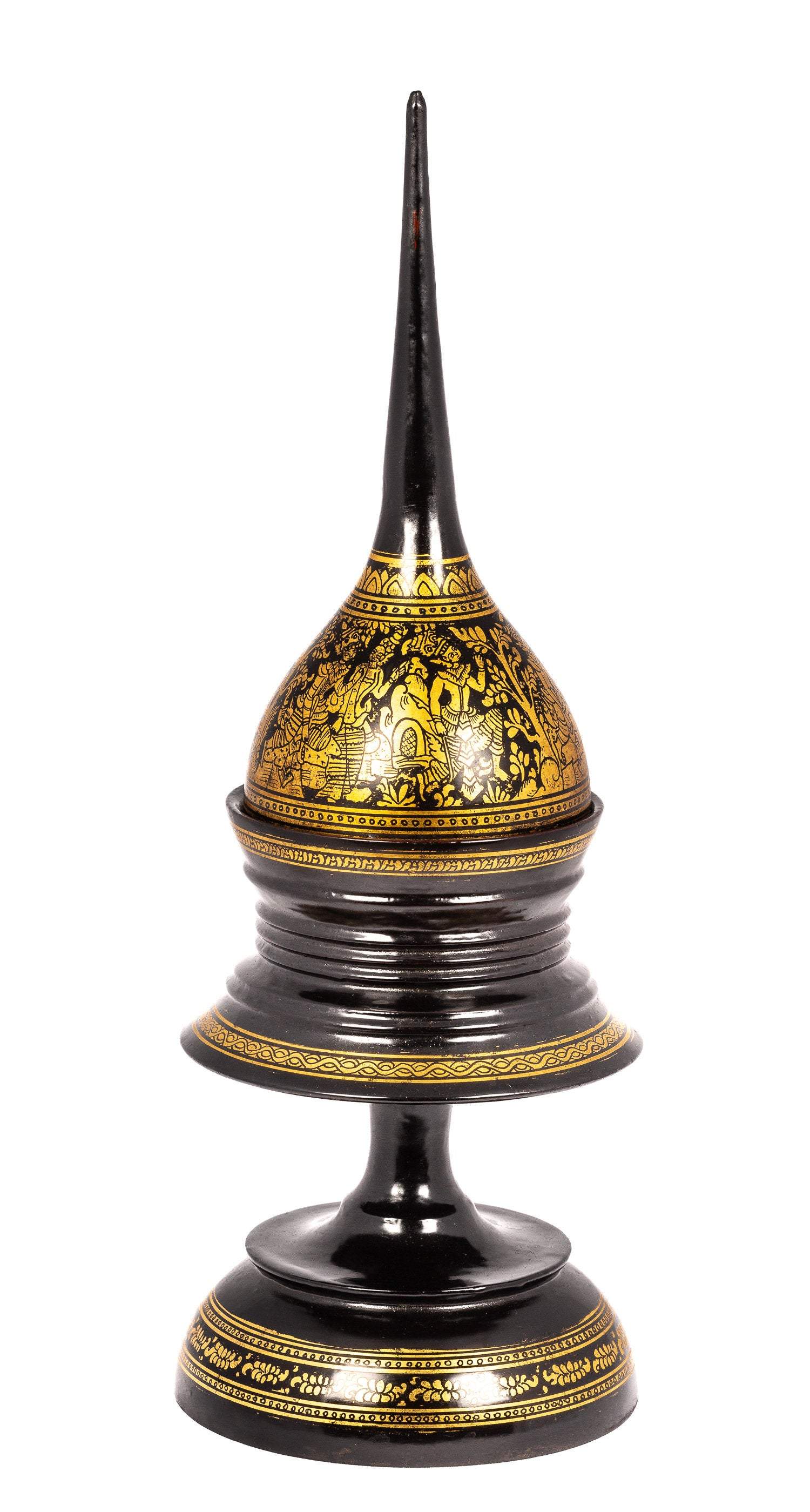 19. Jahrhundert Antike Burmesen Shwe Zawa Lacquerware Angeboten Stupa-41cm/16 "