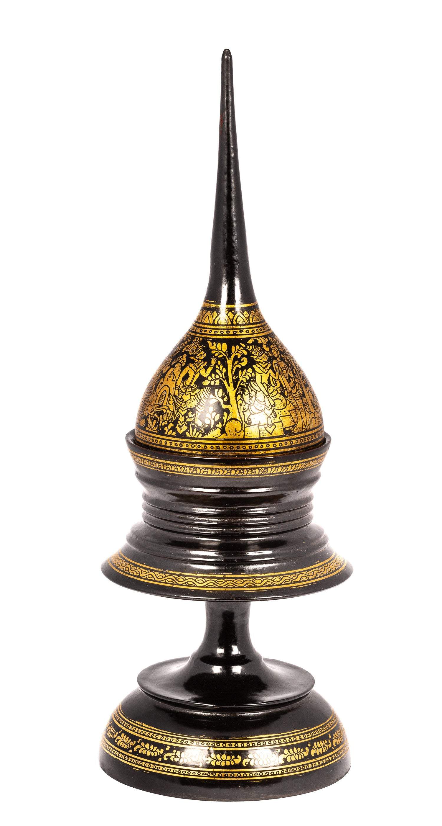19. Jahrhundert Antike Burmesen Shwe Zawa Lacquerware Angeboten Stupa-41cm/16 "