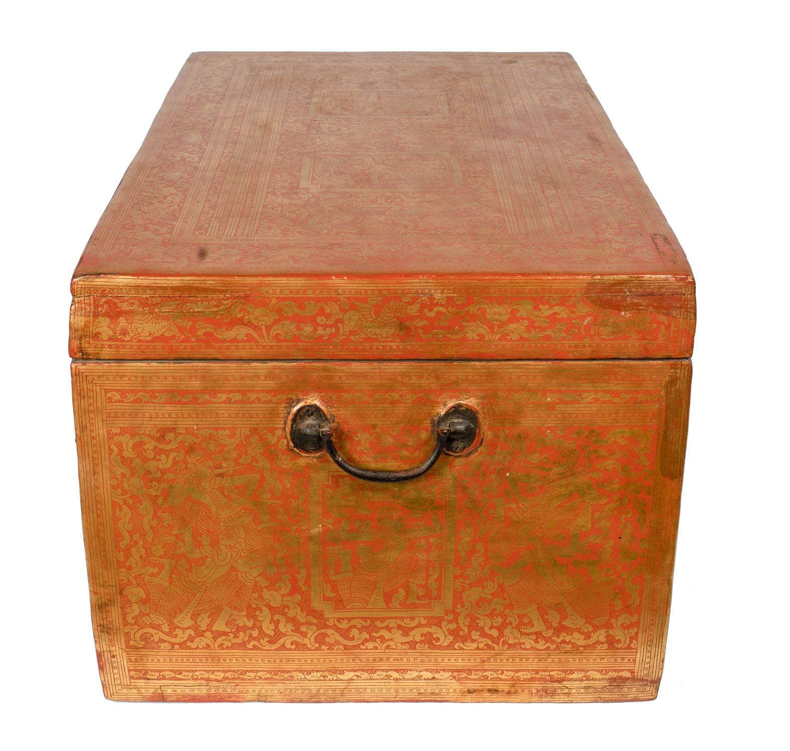 Antique XIXe siècle birmane Lacquerware Sadaik ou Manuscript Box-38cm / 15 "