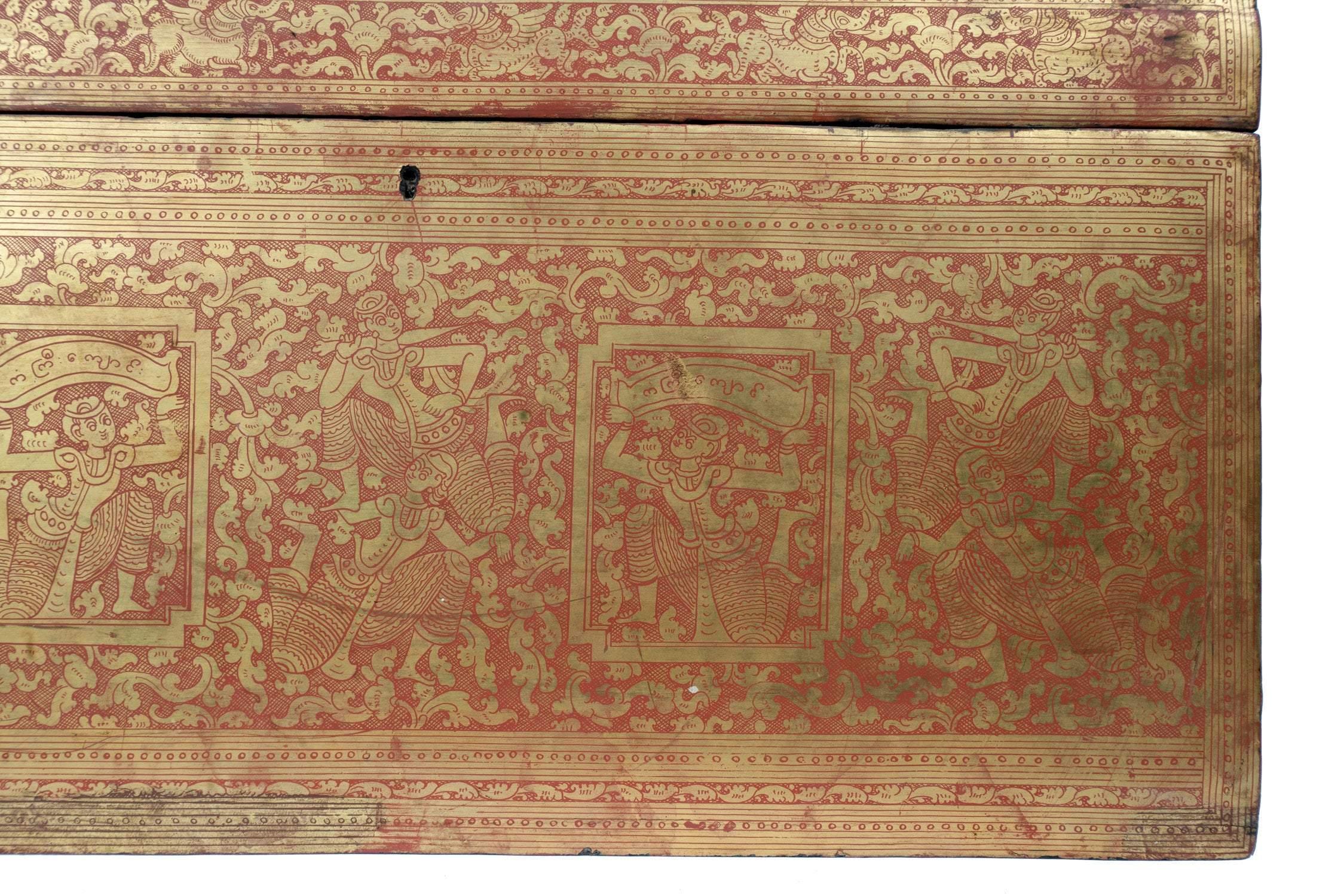 Antique XIXe siècle birmane Lacquerware Sadaik ou Manuscript Box-38cm / 15 "