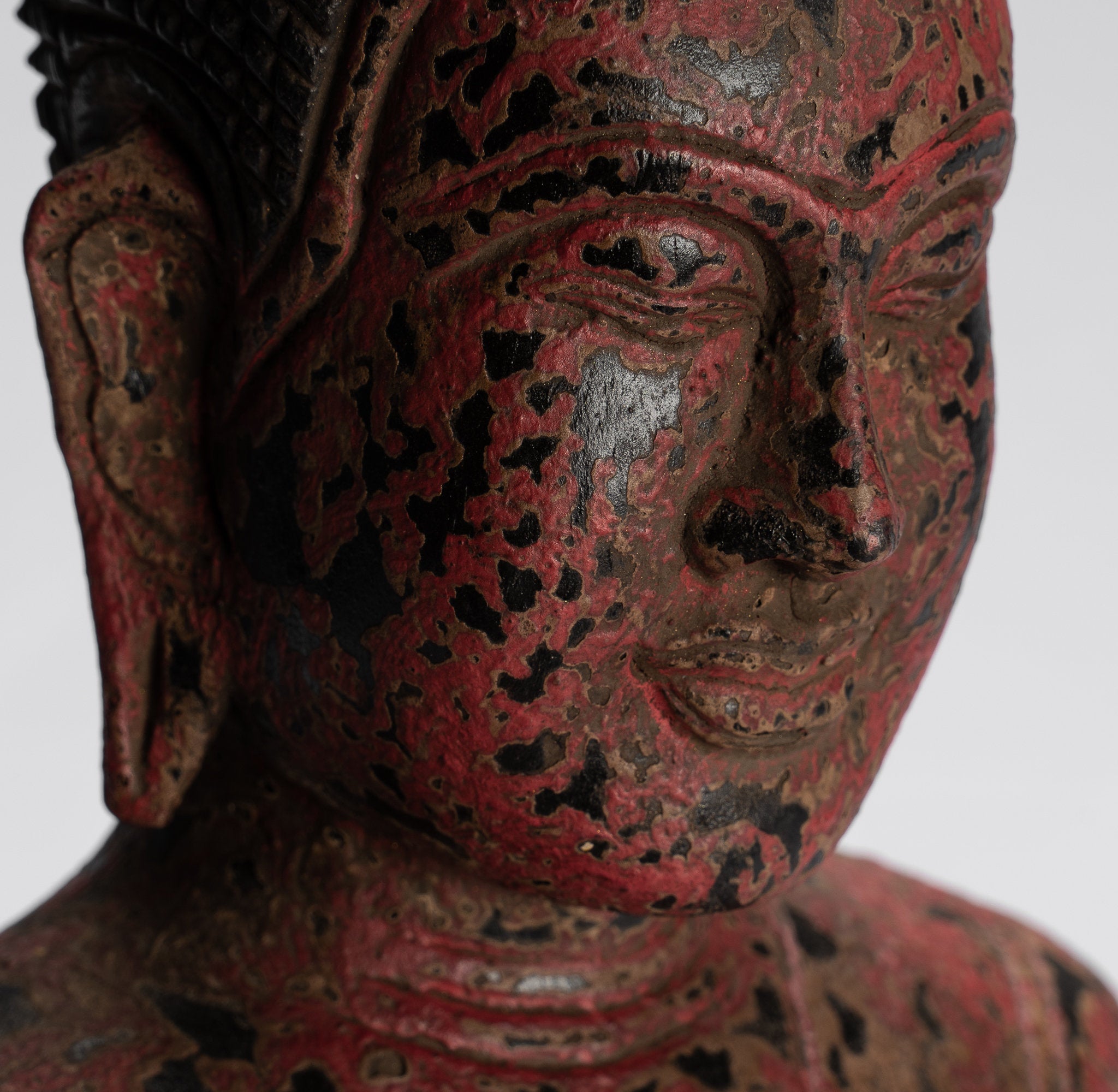 Antique Khmer Style Wood Seated Buddha Statue Dhyana Meditation Mudra - 38cm/15"