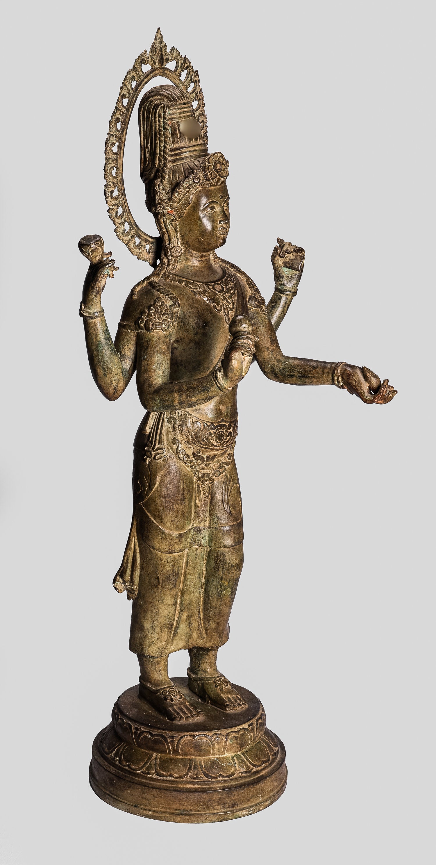 Vishnu Statue - Antique Thai Style Bronze Standing Four Arm Vishnu Statue - Protector -108cm/43"