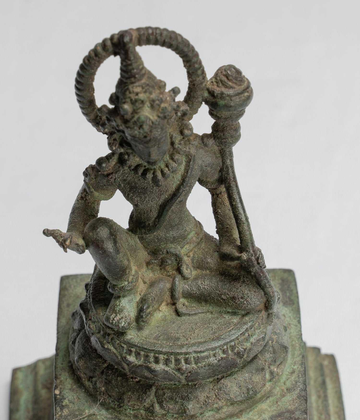 Tara Statue - Antique Java Style Majapahit Seated Bronze Devi Tara Statue - 12cm/5"