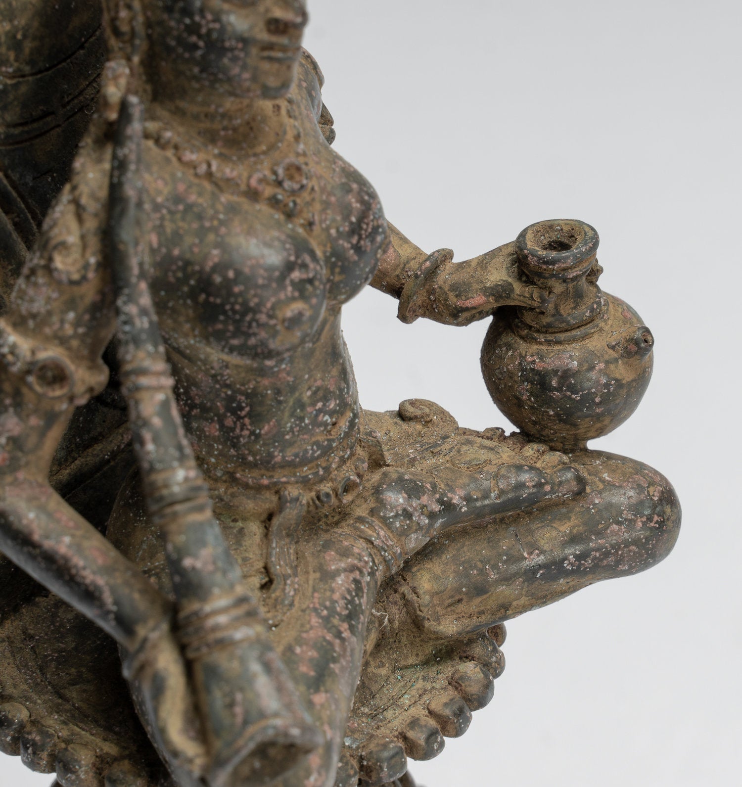 Tara Statue - Antique Java Style Majapahit Seated Bronze Devi Tara Statue - 24cm/10"