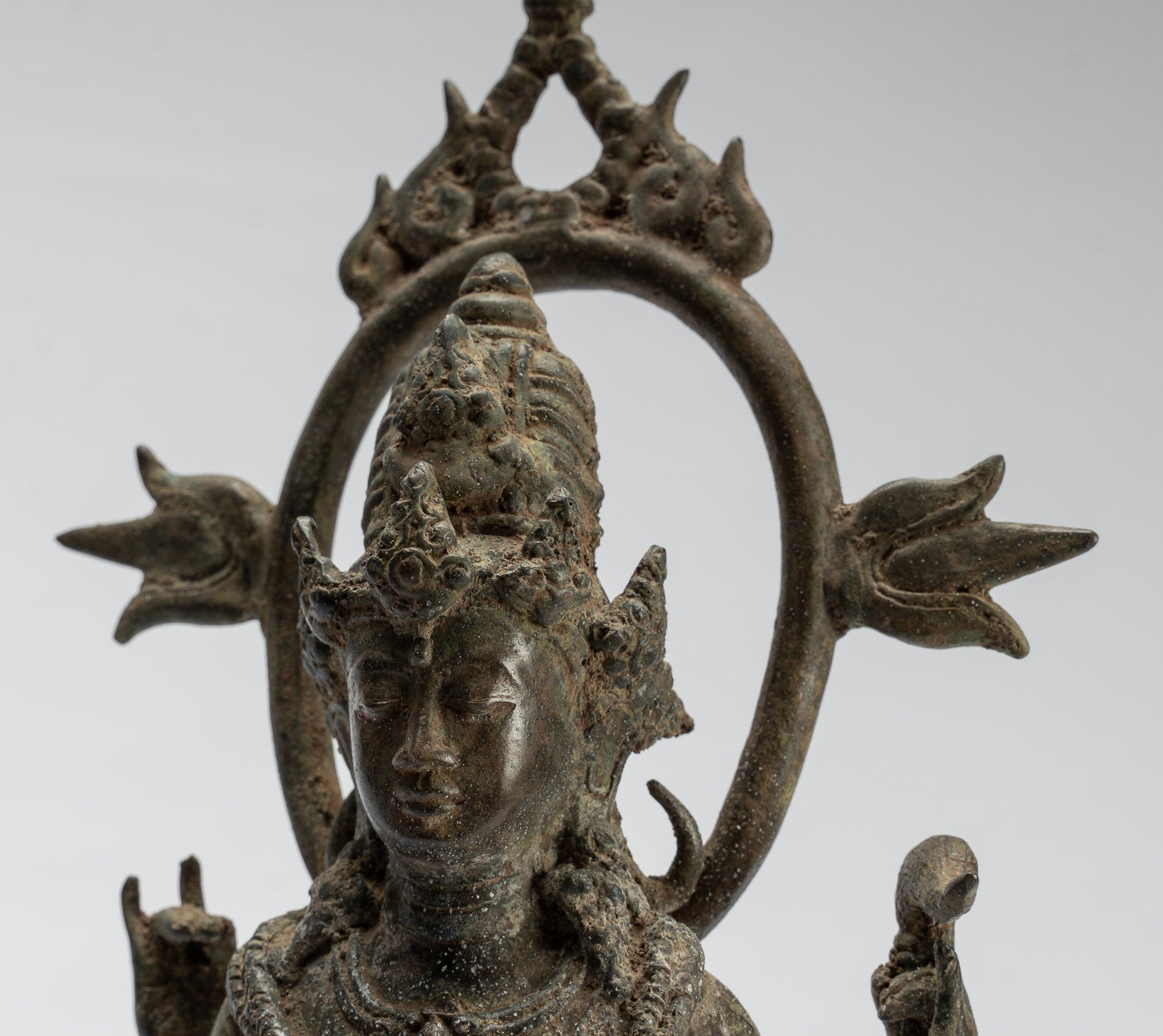Shiva Statue - Antique Indonesian Style Bronze Javanese Standing 6-Arm Shiva Statue - 36cm/14"