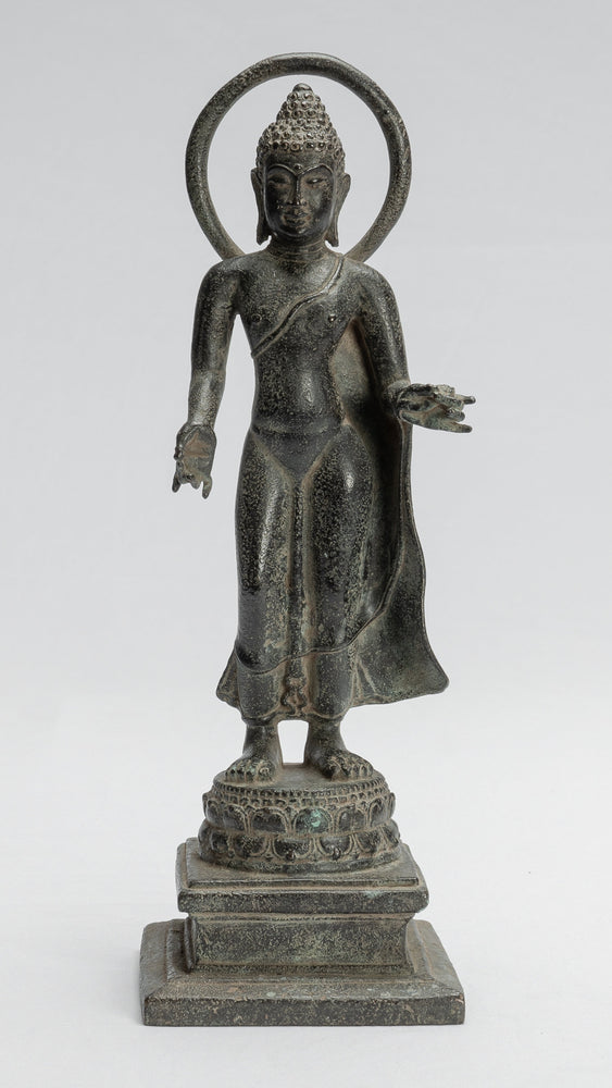 Buddha Statue-Antike indonesische Stil Standing Bronze Javanese Teaching Buddha-28cm/11 "