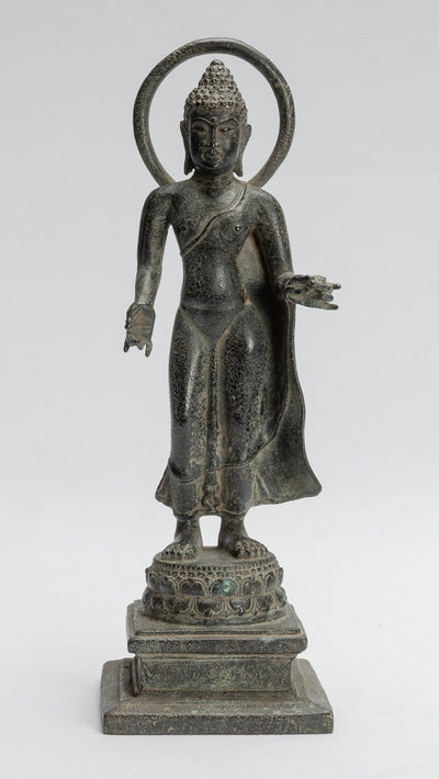 Buddha Statue-Antike indonesische Stil Standing Bronze Javanese Teaching Buddha-28cm/11 "