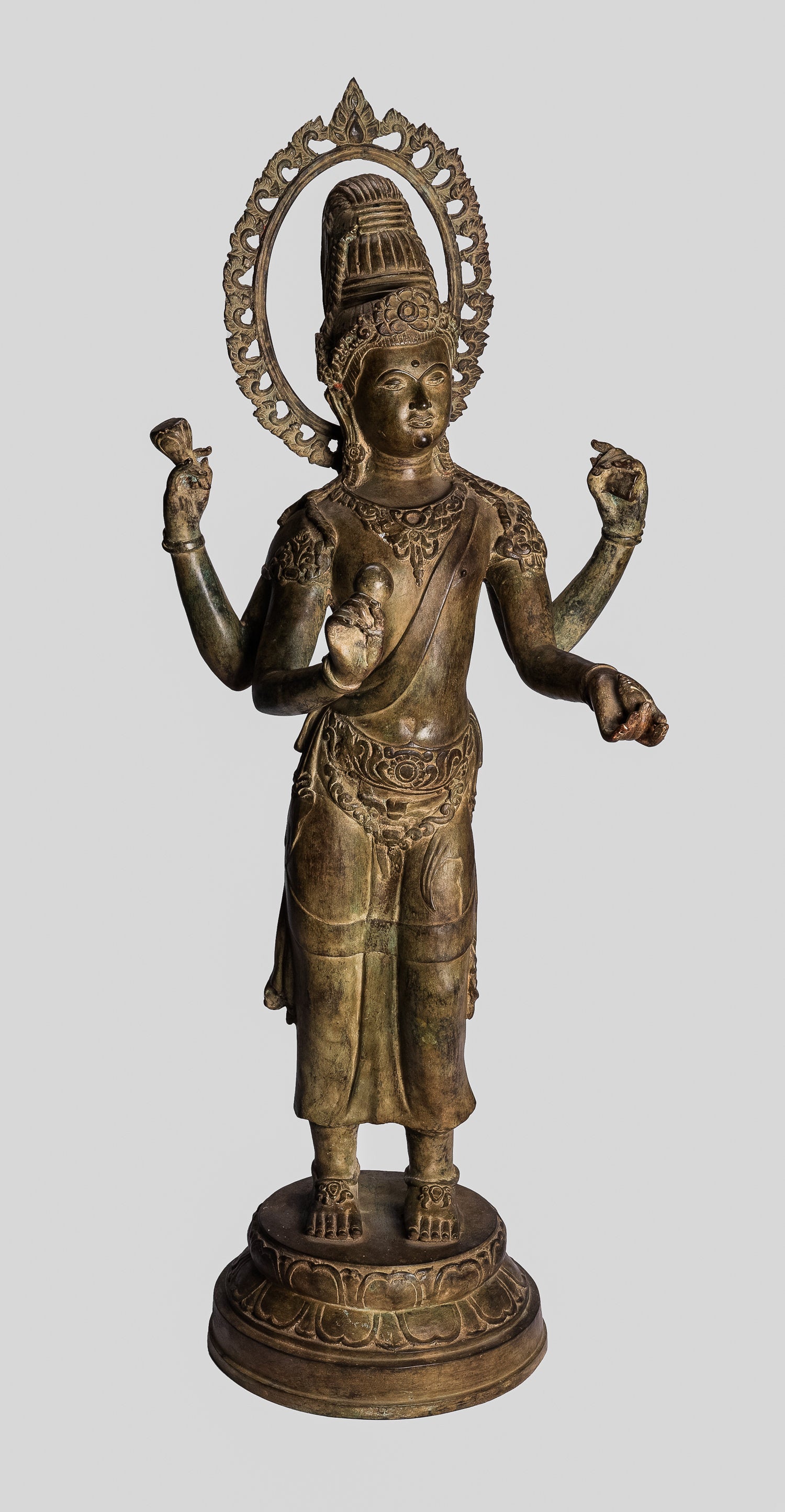 Vishnu Statue - Antique Thai Style Bronze Standing Four Arm Vishnu Statue - Protector -108cm/43"