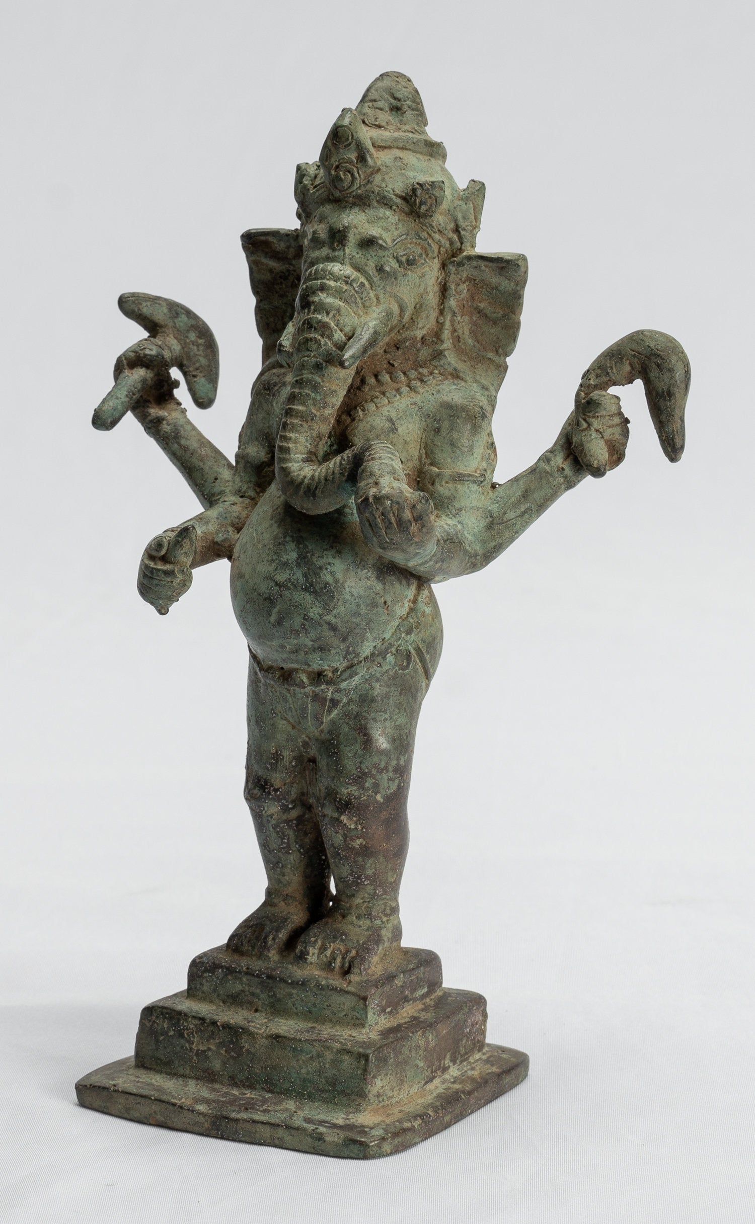 Ganesha Statue - Antique Javanese Style Bronze Standing Indonesian Ganesha Statue - 19cm/8"