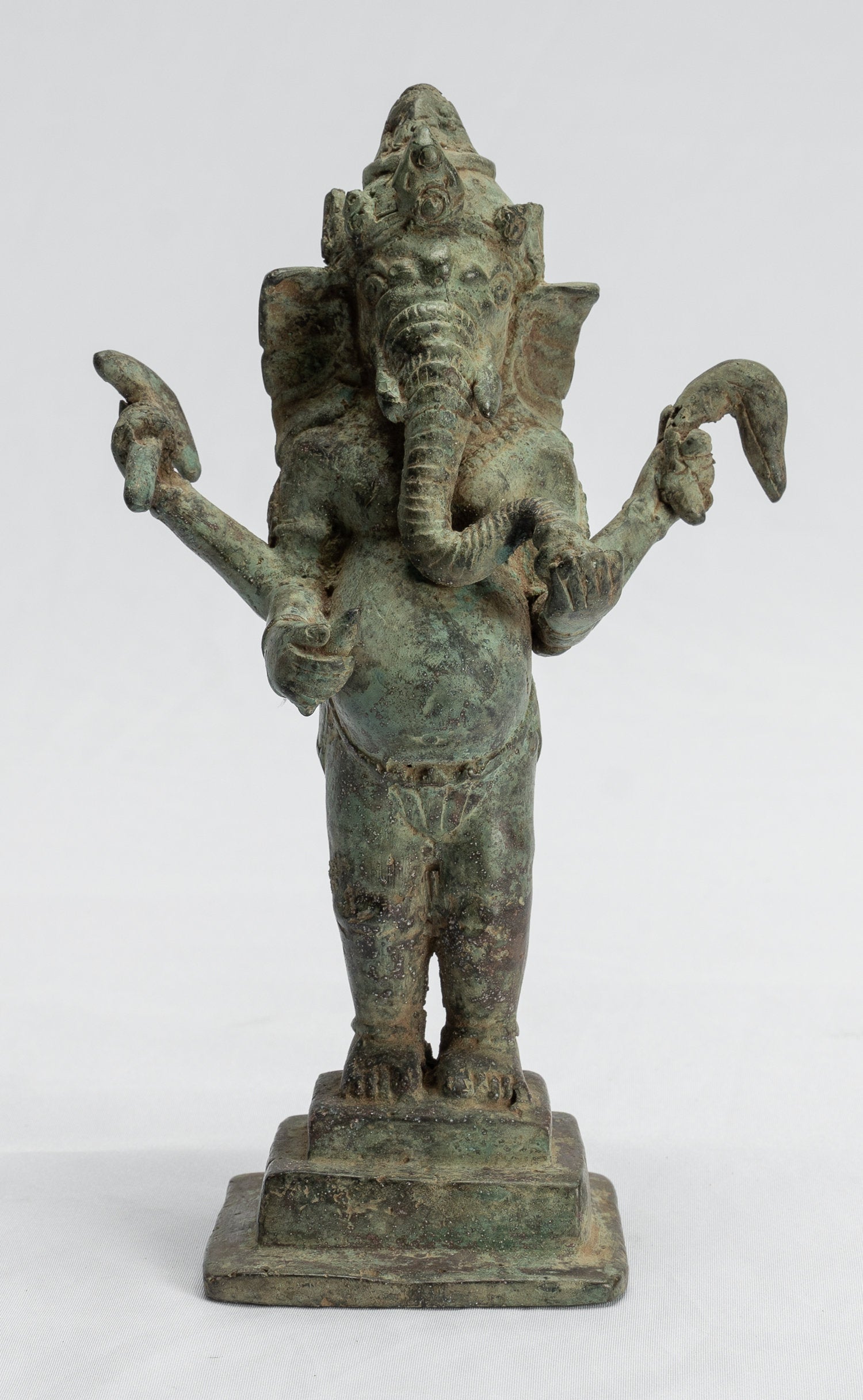 Ganesha Statue - Antique Javanese Style Bronze Standing Indonesian Ganesha Statue - 19cm/8"