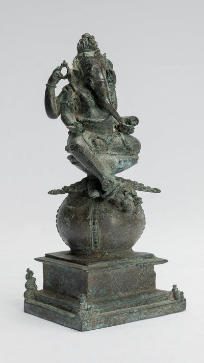 Statua Ganesha - Antique in stile giavanese Bronzo seduto Majapahit Ganesha Statua - 24 cm/10 "