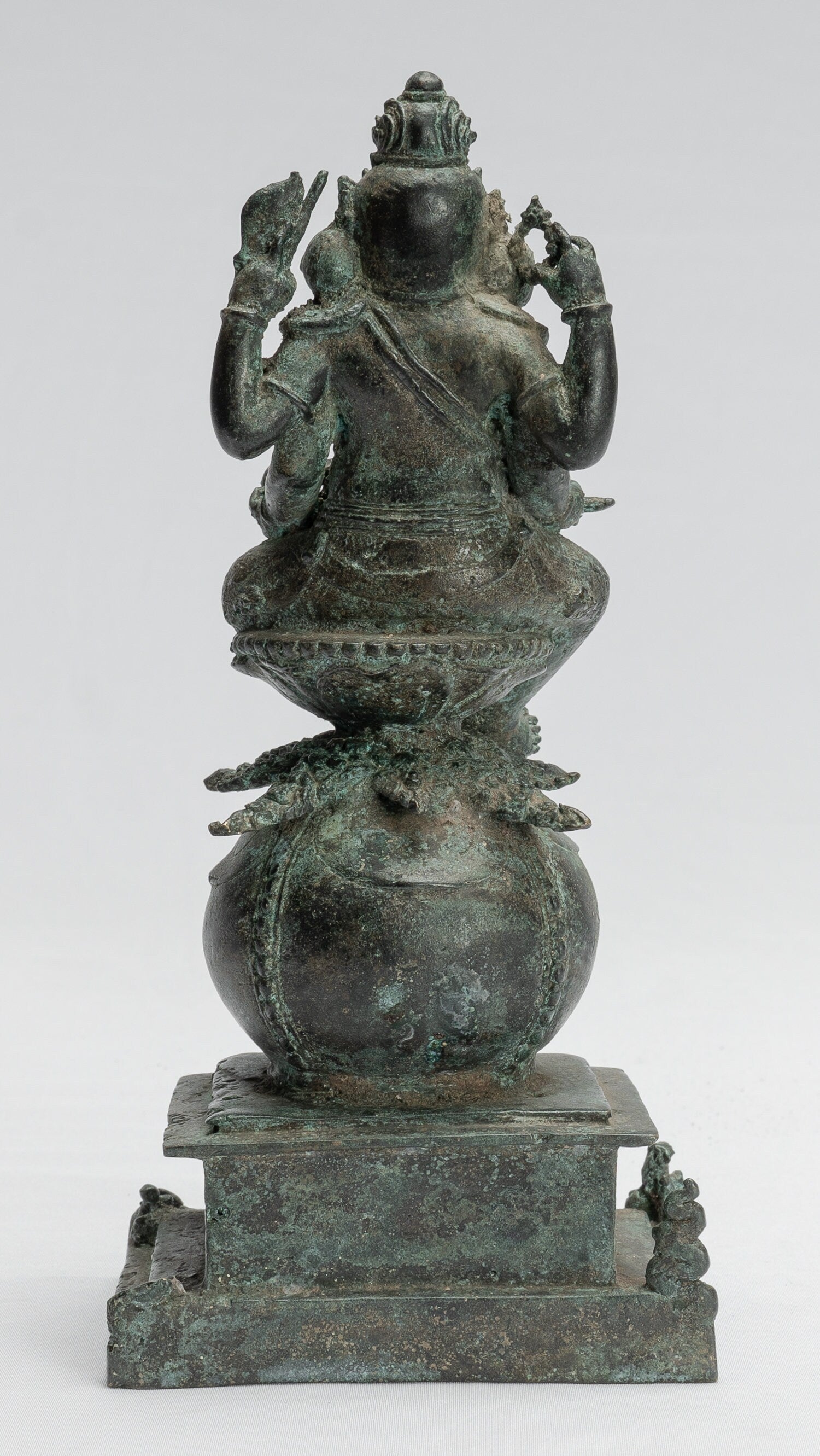 Statue de Ganesha – Statue antique de style javanais en bronze assis Majapahit Ganesha – 24 cm/25,4 cm