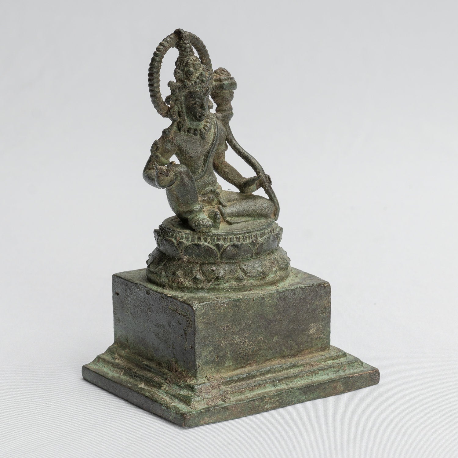 Tara Statue - Antique Java Style Majapahit Seated Bronze Devi Tara Statue - 12cm/5"