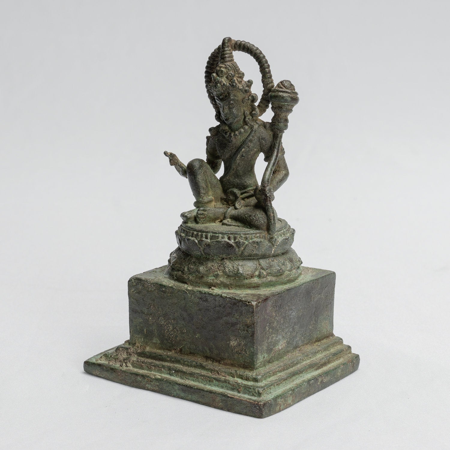 Tara Statue - Antique Java Style Majapahit Seated Bronze Devi Tara Statue - 12cm/5"