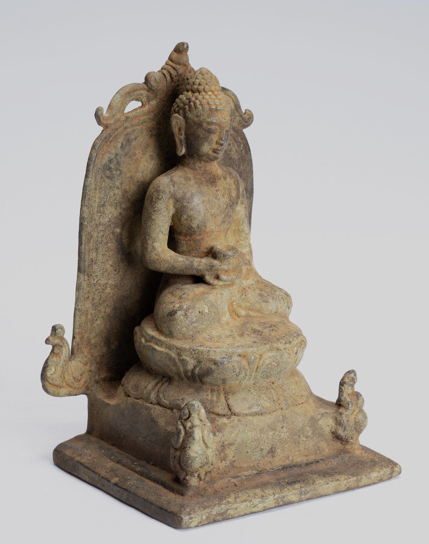 Estatua de Buda - Estatua de Buda Javanese Amitabha de estilo indonesio antiguo de bronce - 16 cm/6 "