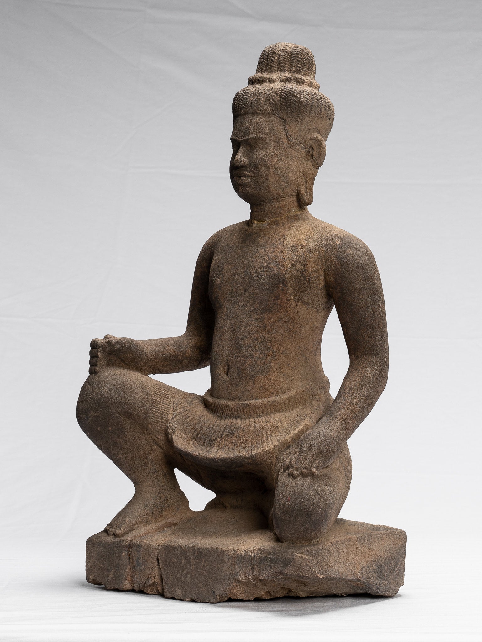 Vishnu Statue - Antique Baphuon Style Stone Seated Khmer Vishnu Statue - 48cm / 19"