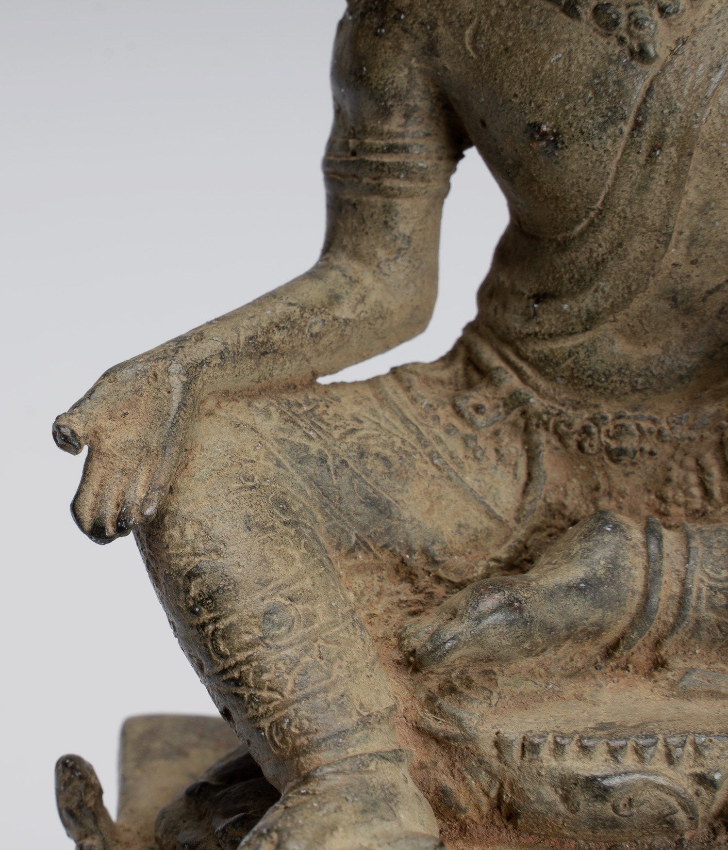 Tara Statue - Antique Java Style Majapahit Seated Bronze Devi Tara Statue - 18cm/7"