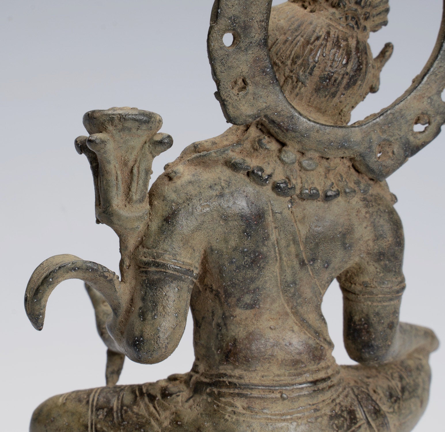 Tara Statue - Antique Java Style Majapahit Seated Bronze Devi Tara Statue - 18cm/7"