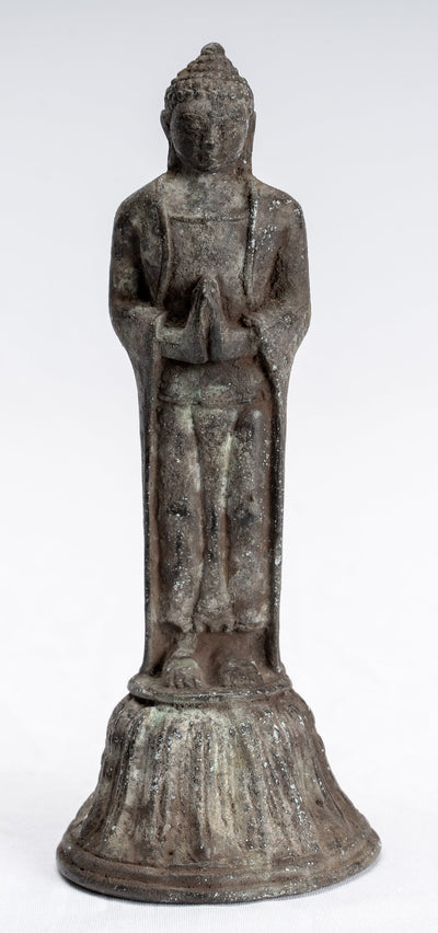 Buddha Statue mit Antiker indonesischer Stil Stehende Bronze Javanesische Anbetung Buddha mit 16cm/6"