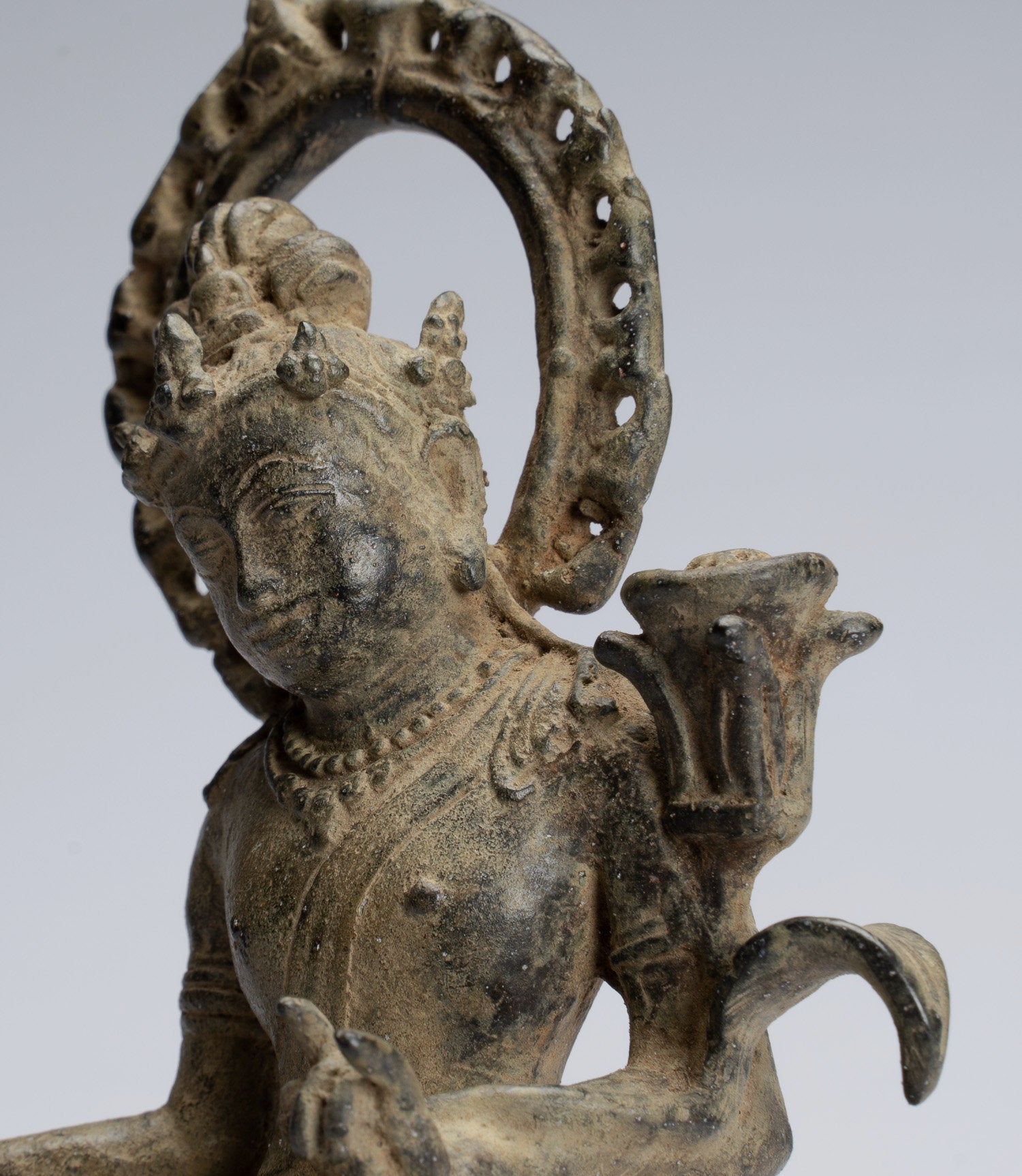 Tara Statue - Antique Java Style Majapahit Seated Bronze Devi Tara Statue - 18cm/7"