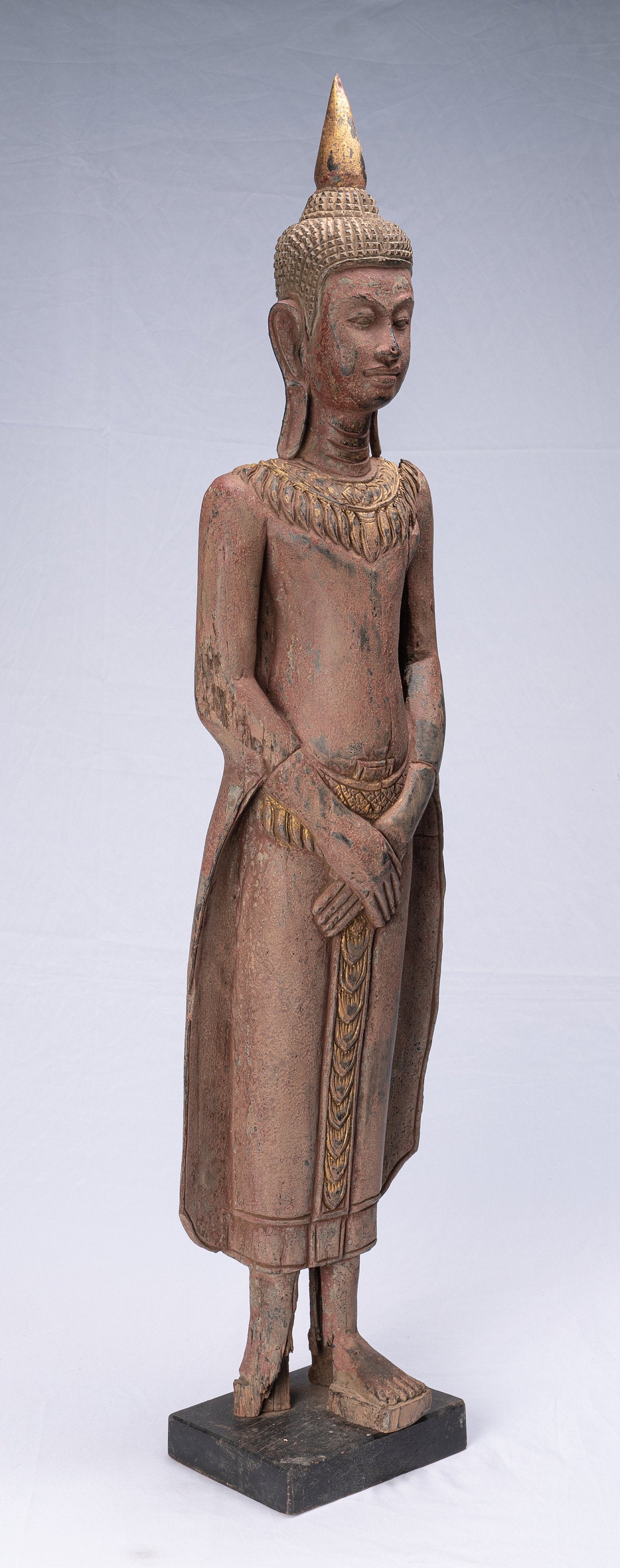 Statue de Bouddha – Statue de Bouddha antique de style khmer debout en bois réfléchi du dimanche – 98 cm/39"