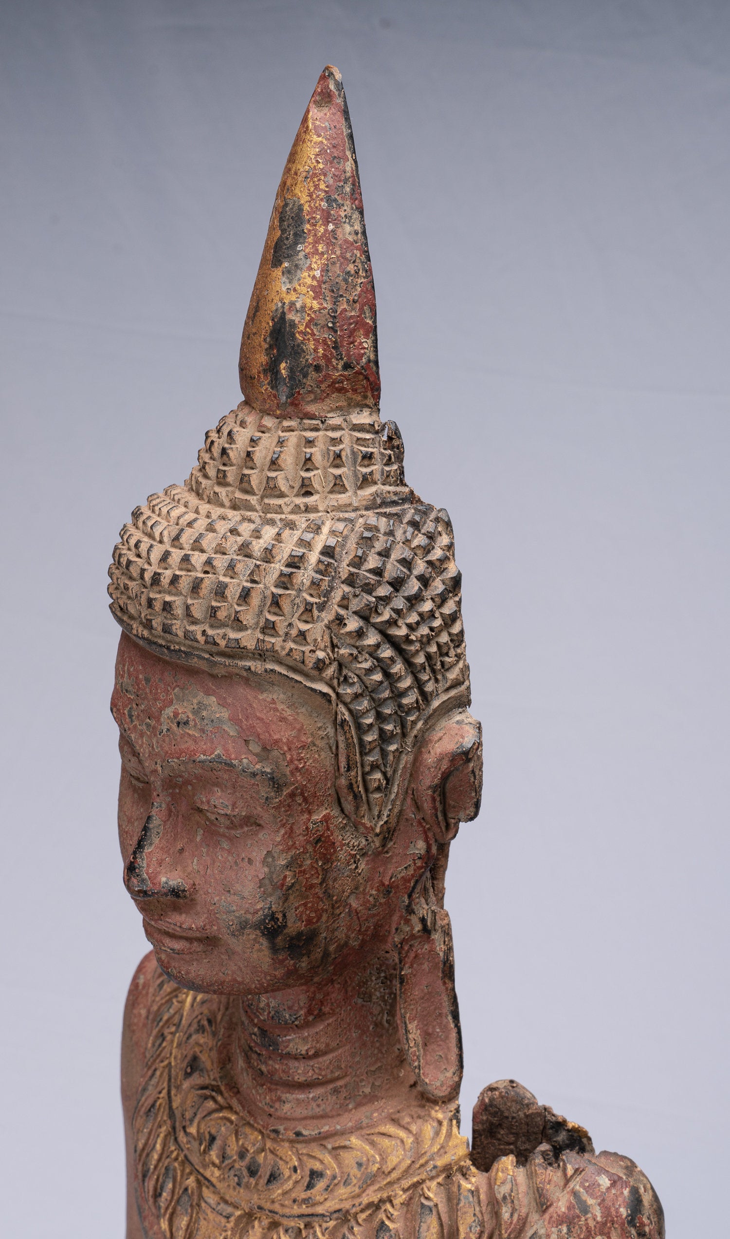 Statue de Bouddha – Statue de Bouddha antique de style khmer debout en bois réfléchi du dimanche – 98 cm/39"