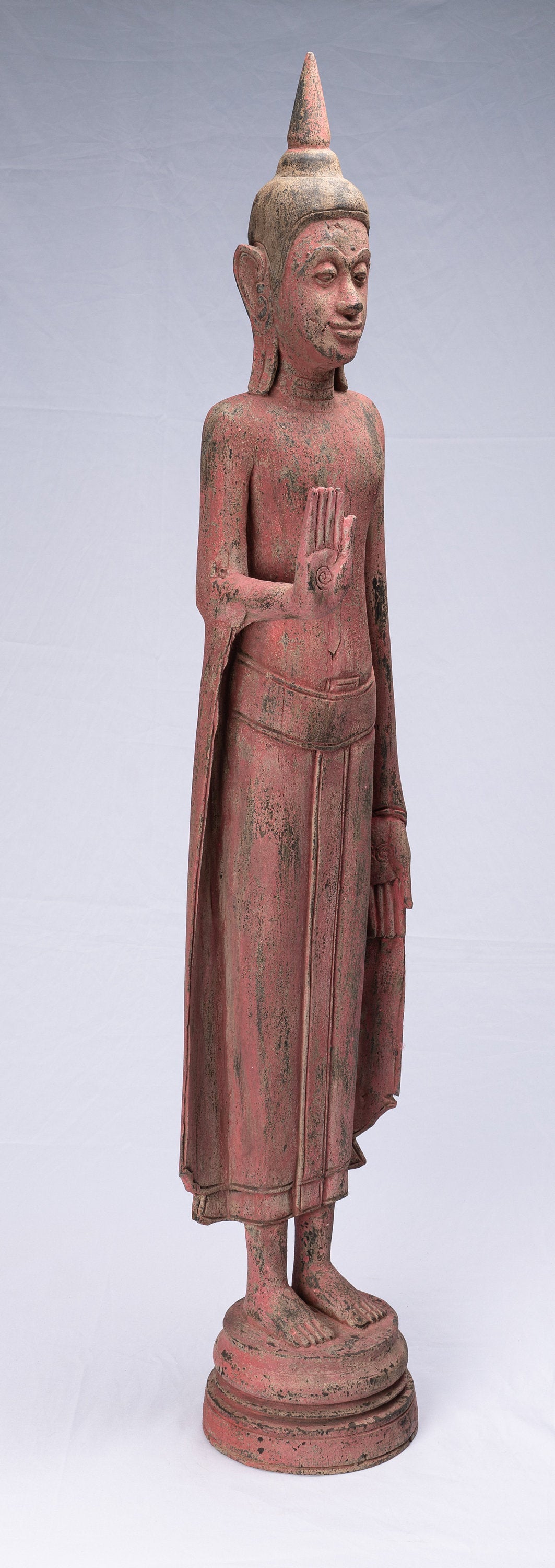 Estatua de Buda - Protección de madera de estilo antiguo de estilo jemer el lunes Estatua de Buda - 107 cm/43 "