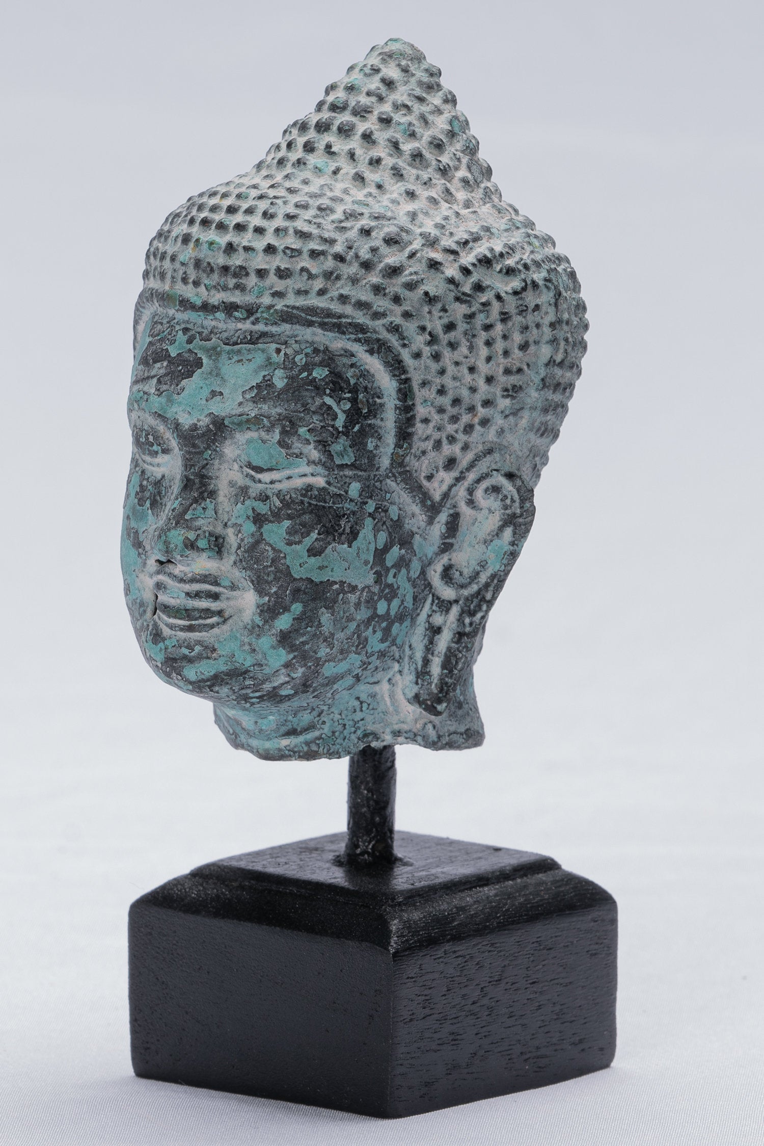 Buddha Statue - Antique Khmer Style Bronze Mounted Buddha Head Statue - 15.5cm/6"