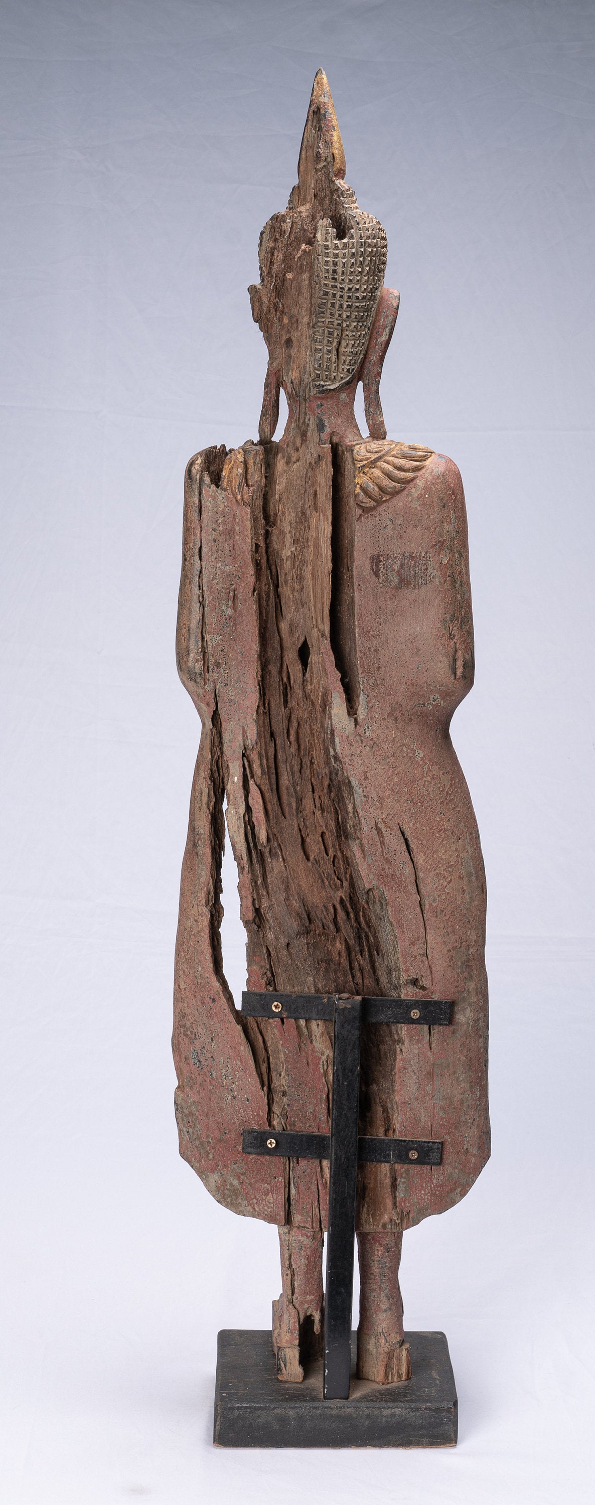 Statue de Bouddha – Statue de Bouddha antique de style khmer debout en bois réfléchi du dimanche – 98 cm/39"