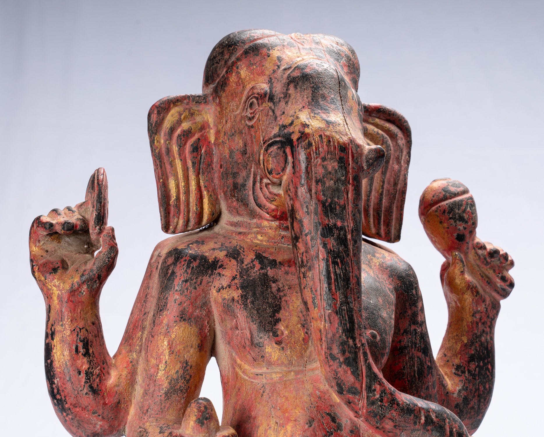 Ganesha Statue - Antique Bayon Style Khmer Red Wood Standing Ganesha Statue - 59cm/24"
