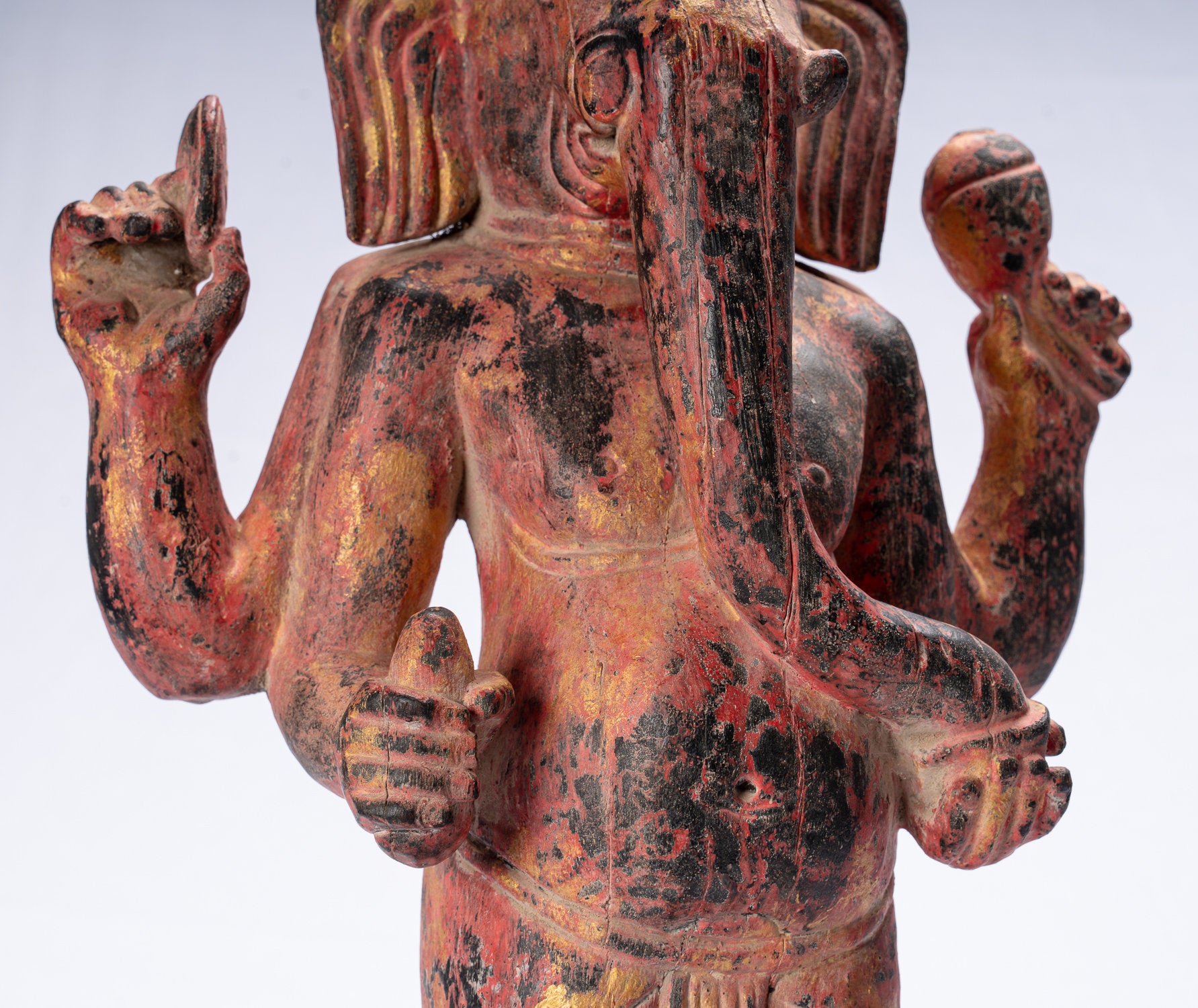 Ganesha Statue - Antique Bayon Style Khmer Red Wood Standing Ganesha Statue - 59cm/24"