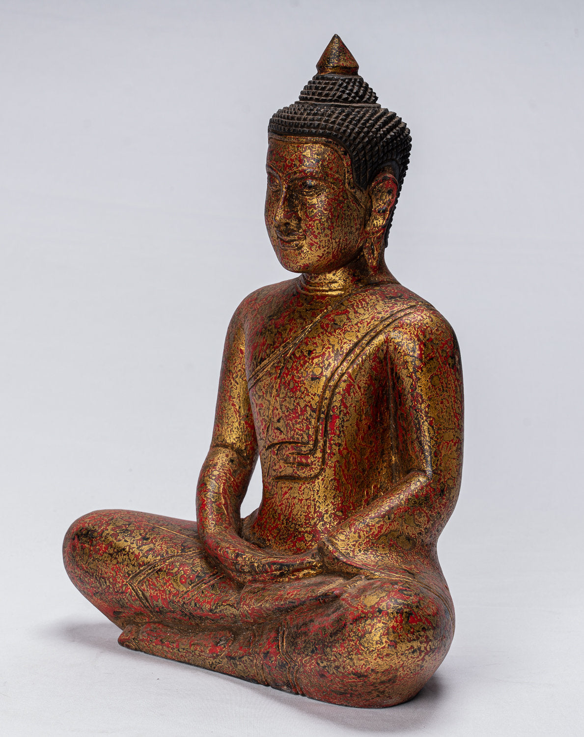 Escultura de Buda - Estatua de Buda de madera de estilo jemer antiguo Dhyana Meditation Mudra - 38 cm/15 "