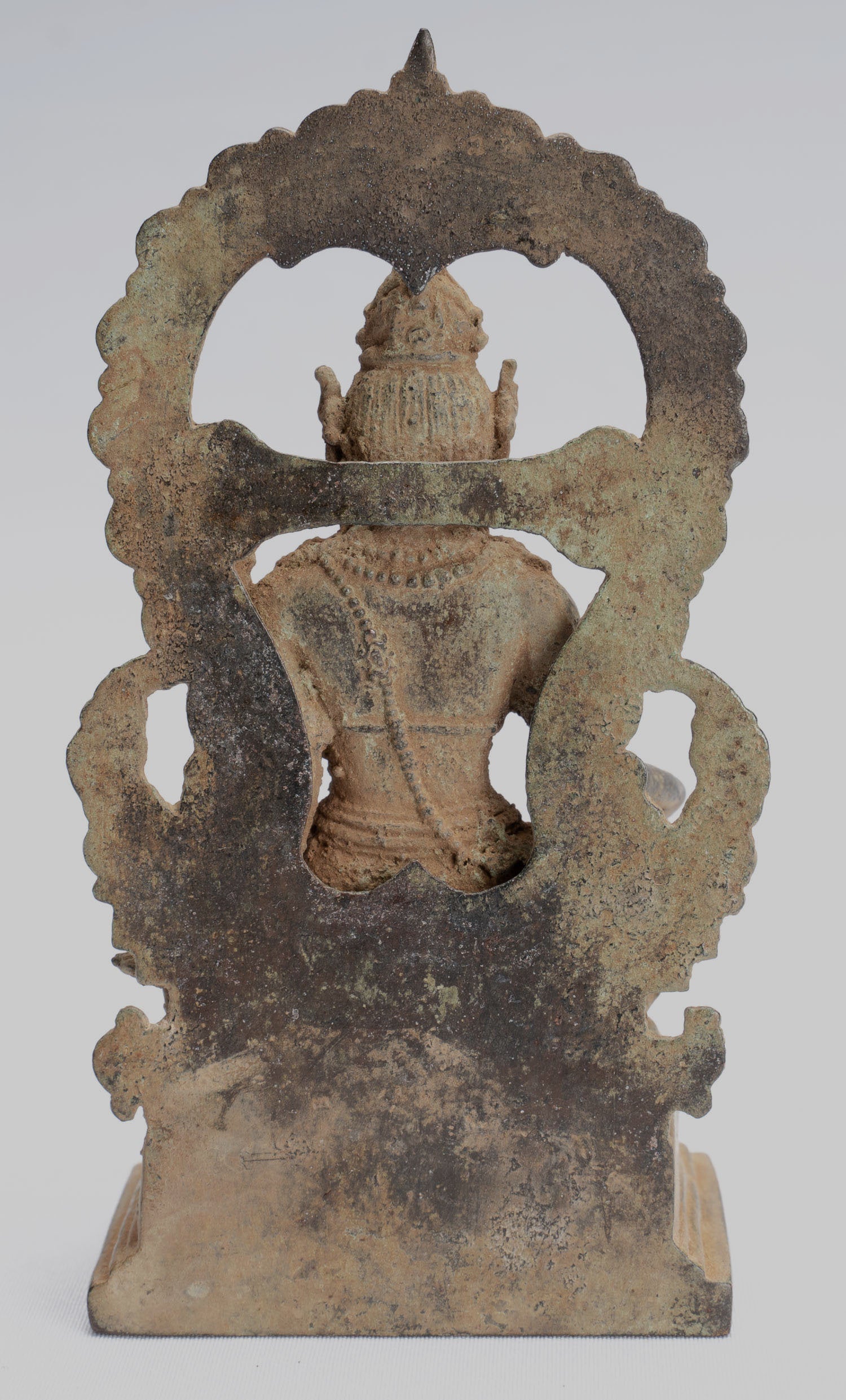 Vishnu-Antique Java Style Majapahit Seated Bronze Charity Vishnu Statue-11cm/4 "