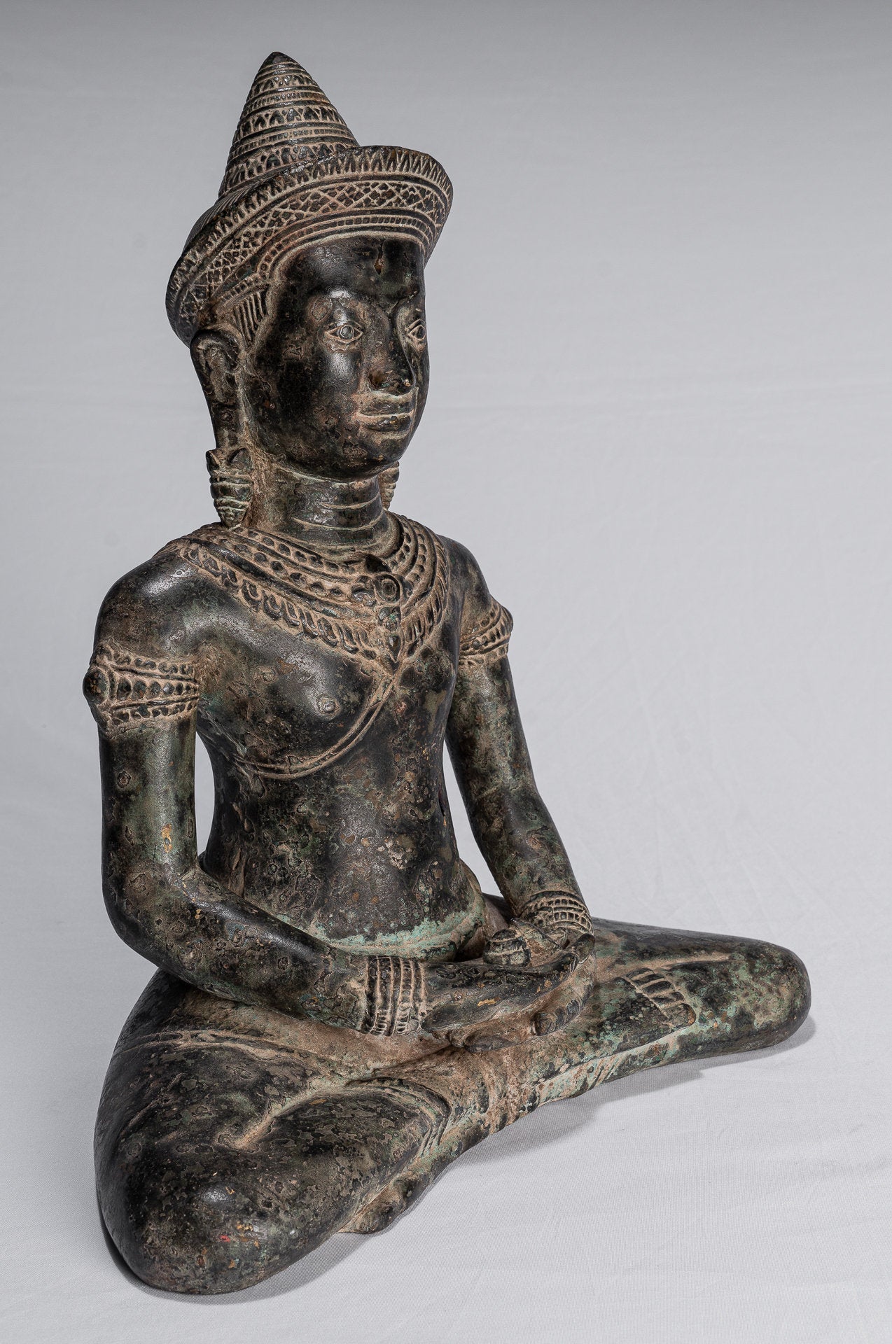 Estatua de Buda - Estatua de Buda de Meditación Amitbha de Bronce Antique Khmer - 34 cm/14 "