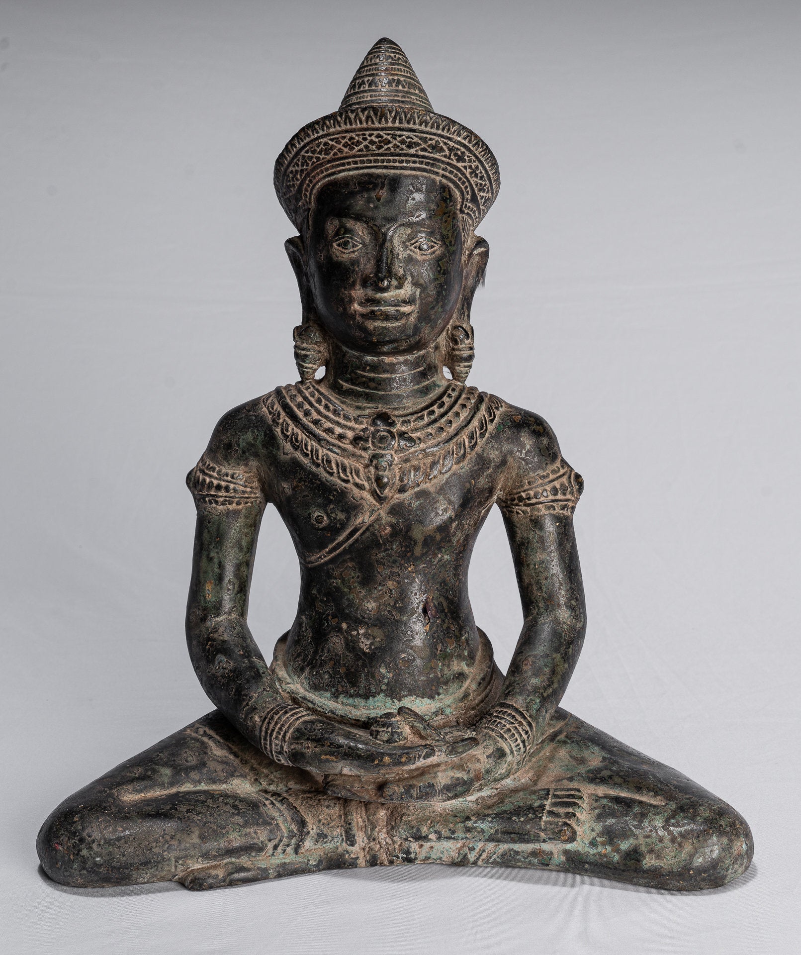 Estatua de Buda - Estatua de Buda de Meditación Amitbha de Bronce Antique Khmer - 34 cm/14 "
