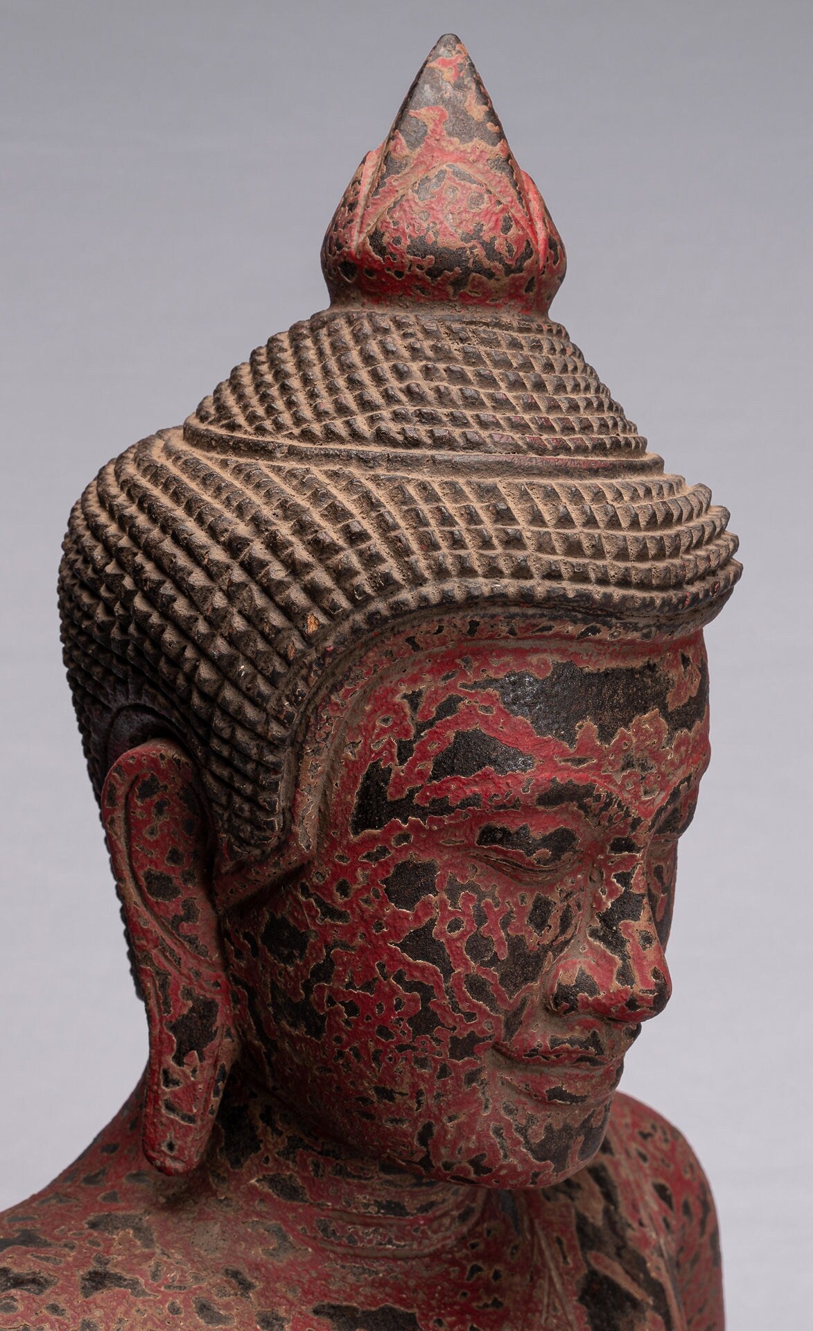 Escultura de Buda - Estatua de Buda de Madera Antigua de estilo jemer Meditación Mudra - 66 cm/26 "