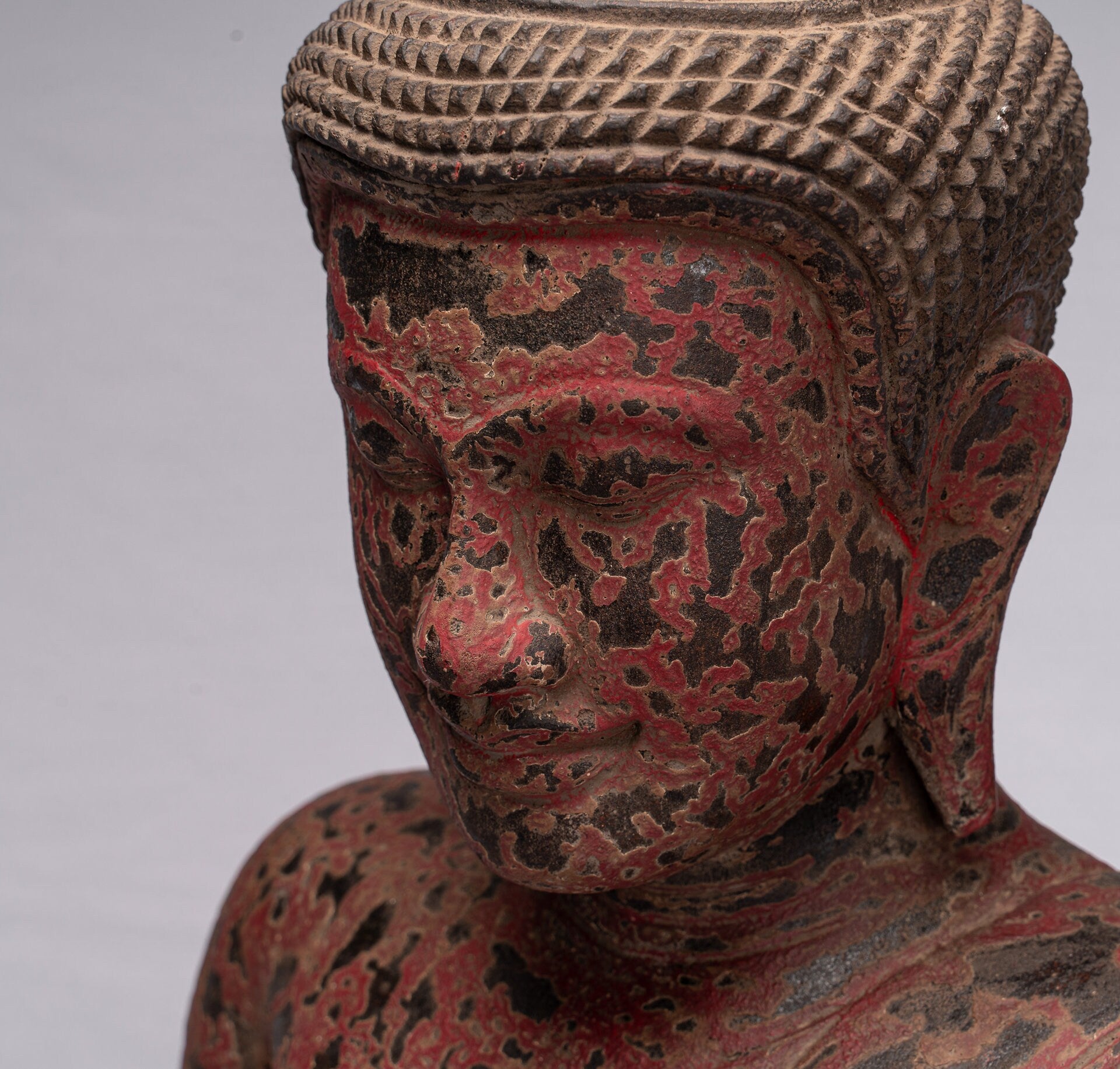 Escultura de Buda - Estatua de Buda de Madera Antigua de estilo jemer Meditación Mudra - 66 cm/26 "