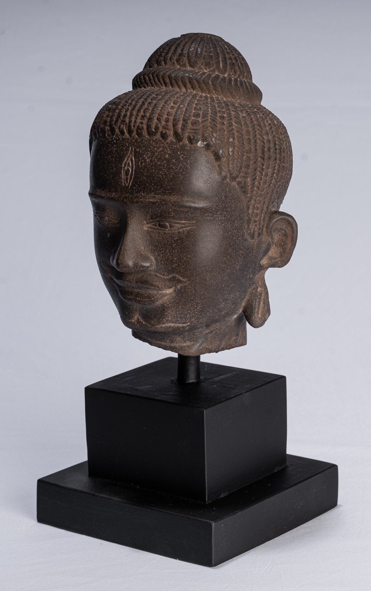 Shiva Statue - Antique Baphuon Style Khmer Stone Shiva Head Statue - The Destroyer - 30cm/12"