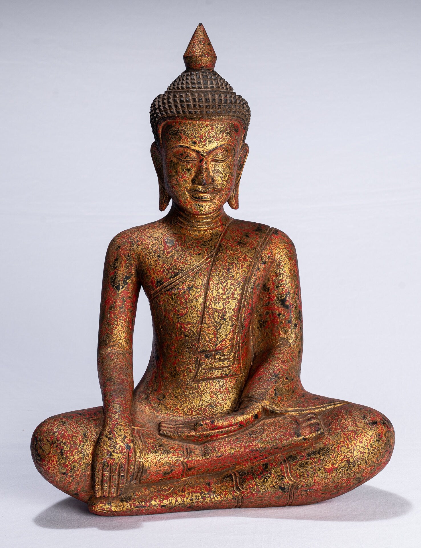 Statue di Buddha - Antique Khmer Style SE Asia STATUE BUDDHA ALLIMENTAZIONE LEGNO - 45 cm/18 "