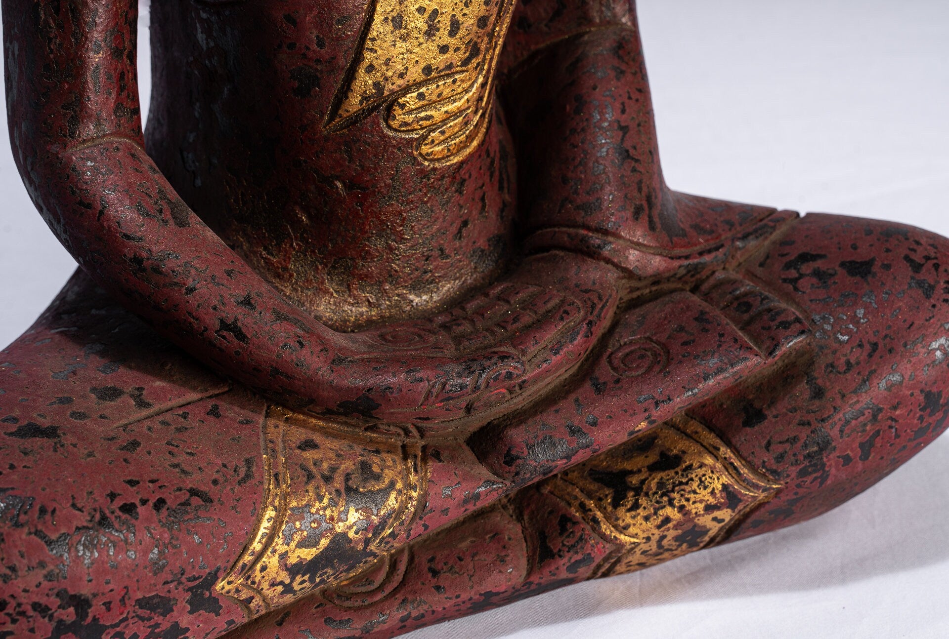 Antique Khmer in stile Khmer Legno Buddha Statue Dhyana Meditazione Mudra - 43 cm/17 "