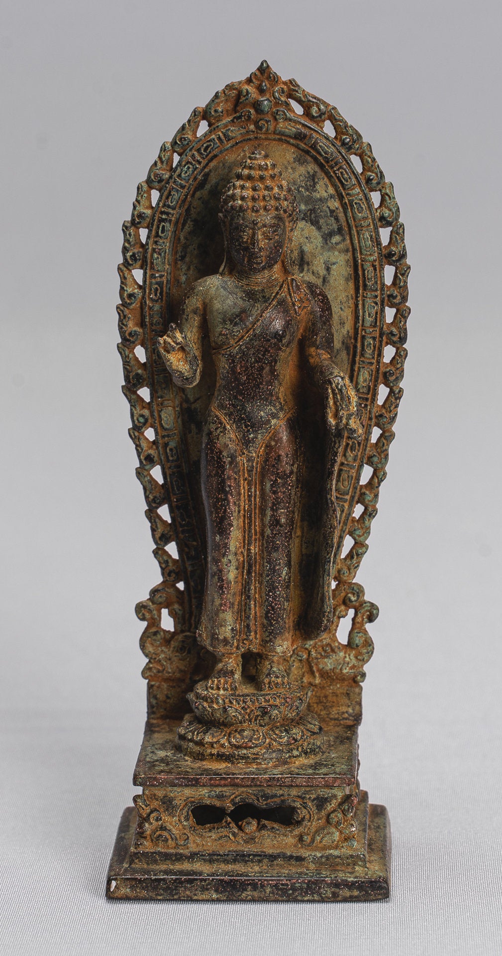 Statue di Buddha - Antique stile indonesiano in piedi bronzo giavanese insegnamento Buddha - 14 cm/6 "