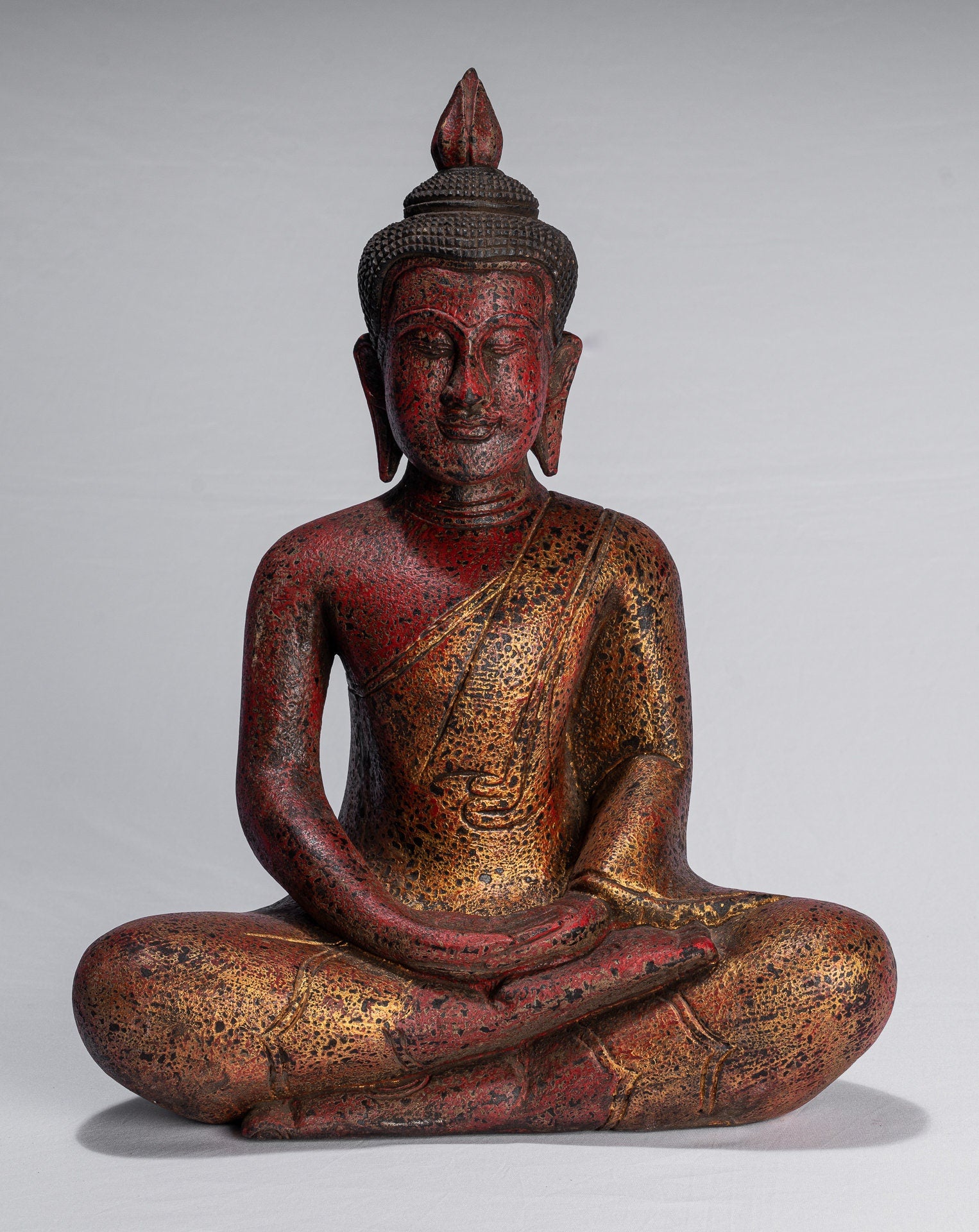 Estatua de Buda de madera de estilo jemer antiguo Dhyana Meditation Mudra - 44 cm/18 "