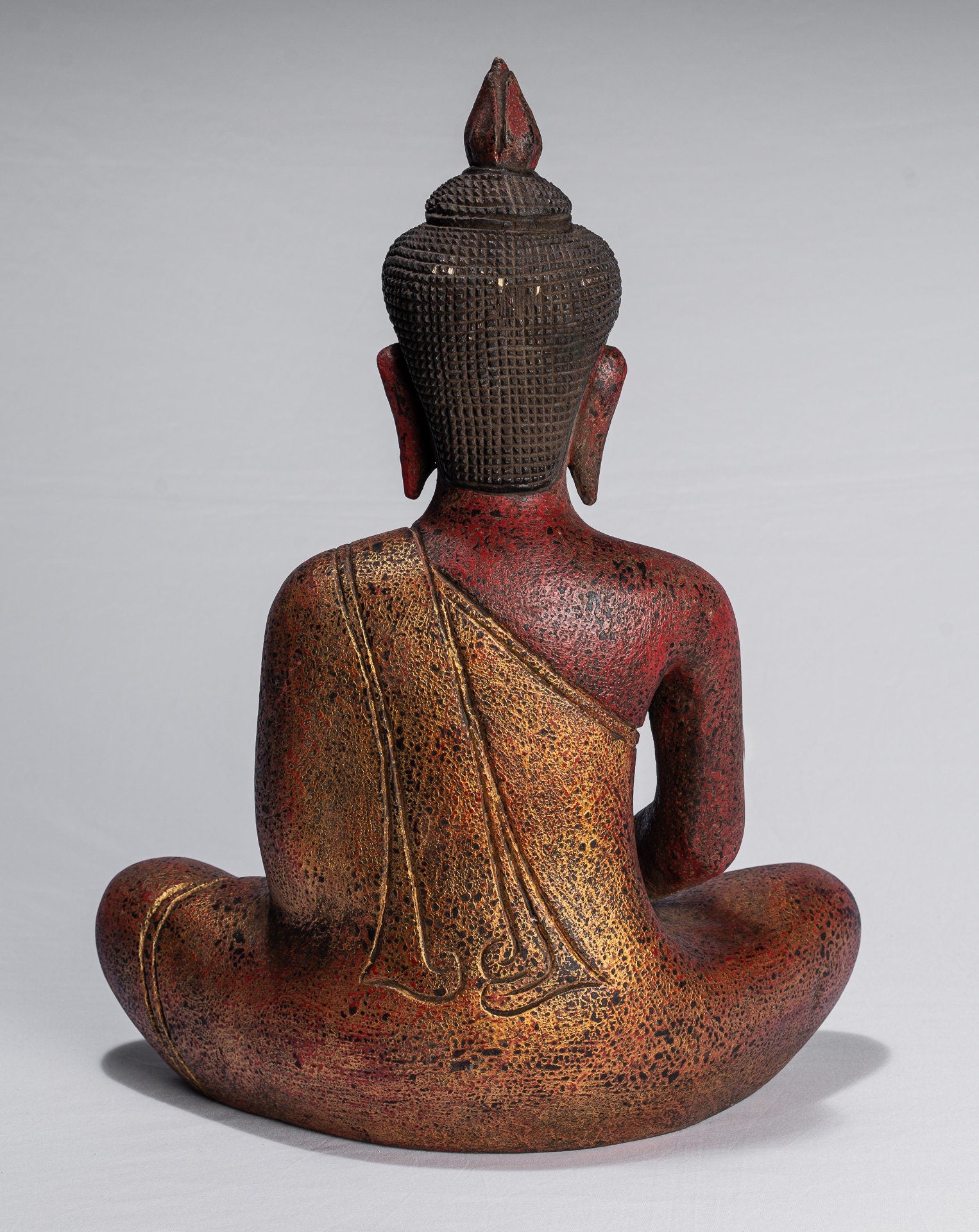 Estatua de Buda de madera de estilo jemer antiguo Dhyana Meditation Mudra - 44 cm/18 "