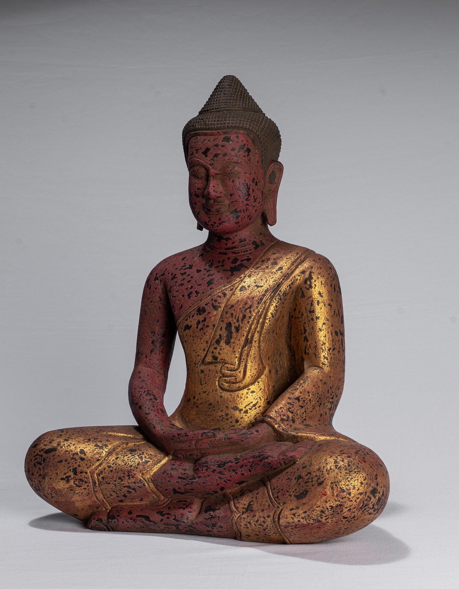 Antique Khmer in stile Khmer Legno Buddha Statue Dhyana Meditation Mudra - 49 cm/20 "