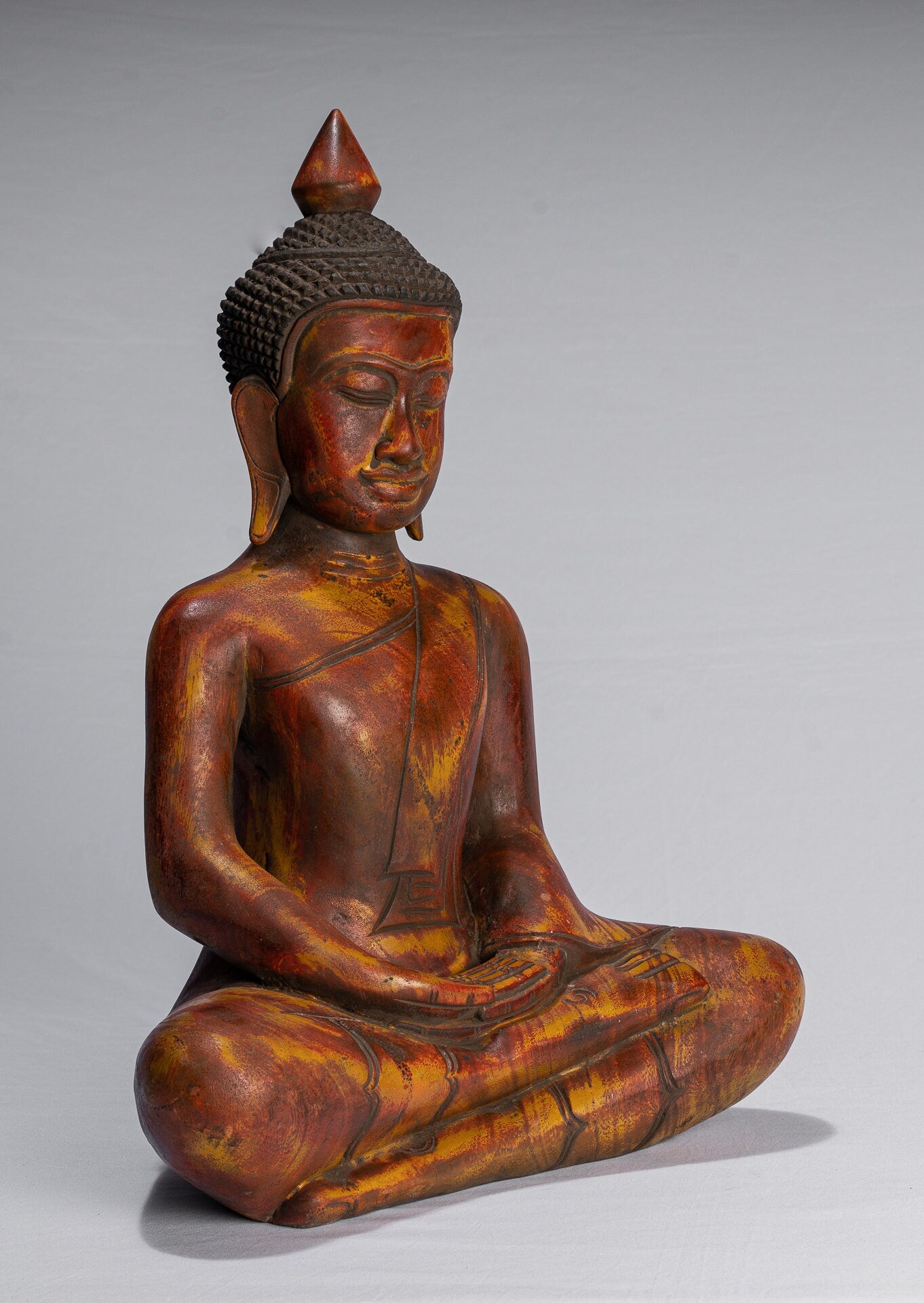 Buddha Sculpture - Antique Khmer in stile Khmer Legno Buddha Statua Dhyana Meditazione Mudra - 46 cm/18 "