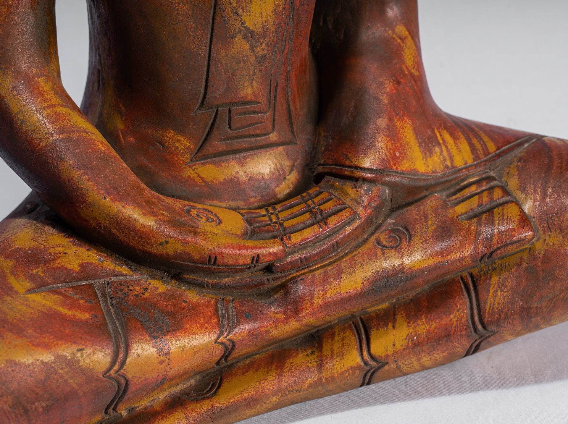 Buddha Sculpture - Antique Khmer in stile Khmer Legno Buddha Statua Dhyana Meditazione Mudra - 46 cm/18 "